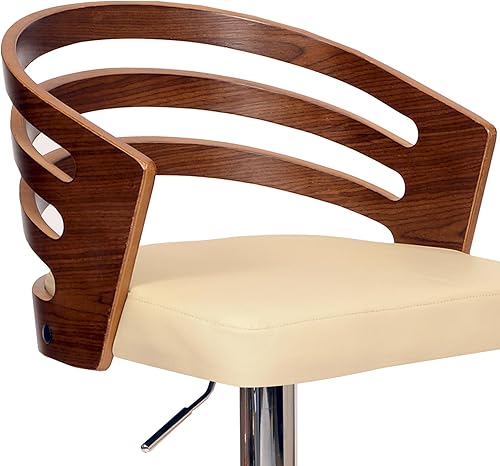 Miniatura 4 de Armen Living Adele - Taburete giratorio moderno de altura ajustable de piel sintética y madera de nogal con base cromada para encimera de isla de