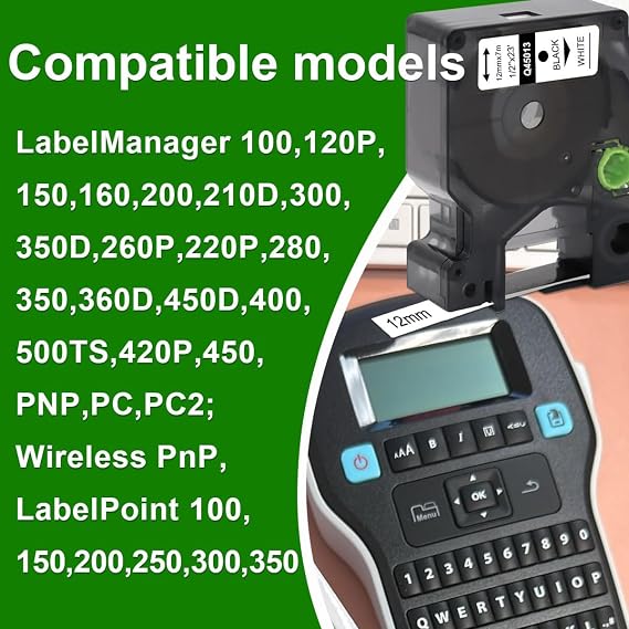 45013 Label Tape Compatible with Dymo D1 12mm x 7m Pack of 5 | Compatible with Dymo LabelManager 160 200 210D 280 360D 420P 450D Printers for Home and Office Labeling