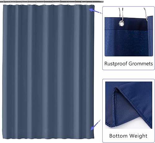 Miniatura 2 de LLSCL Cortina de ducha de tela azul con contrapeso inferior, calidad de hotel impermeable, 72 x 72 pulgadas, lavable a máquina