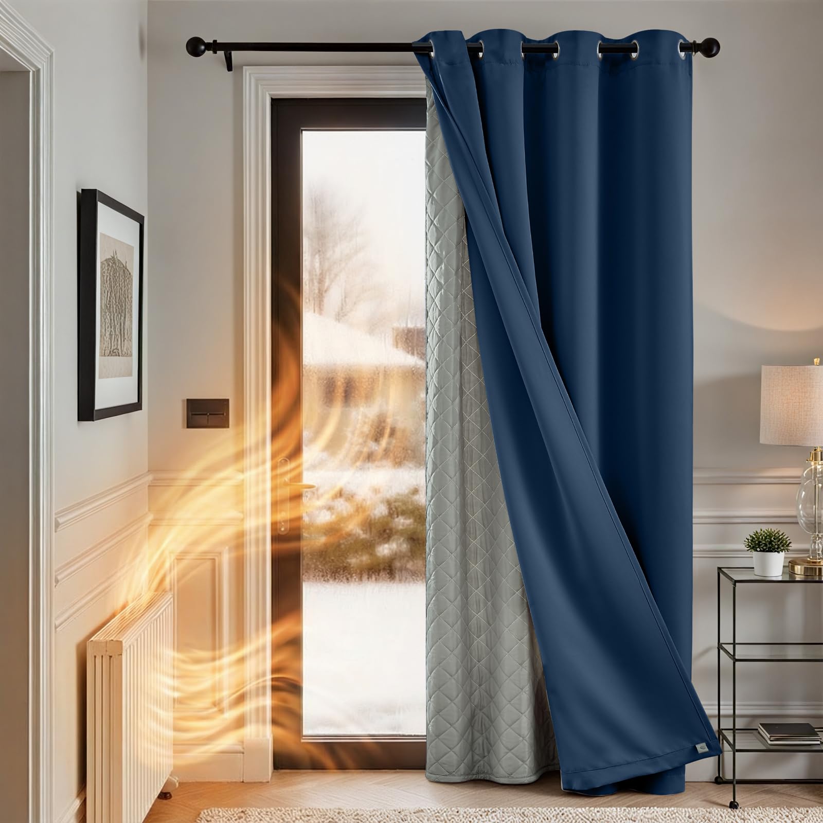 TOPICK Blackout Thermal Curtains with Detachable Lining Navy Blue W52 xL90
