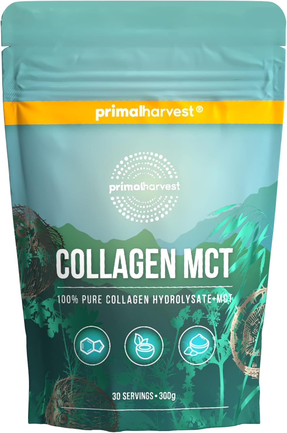 Primal Harvest Collagen powder – 30 servings Premium Collagen Complex – sustainable grass feed – collagen hydrolyzate – neutral taste & optimal solubility (1 Bag (30 Servings), MCT)