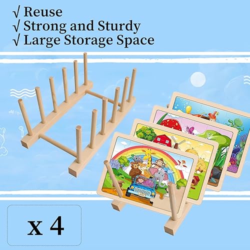 Miniatura 2 de Estante para rompecabezas de 4 piezas, soporte de exhibición de rompecabezas de madera, soporte para rompecabezas, organizador de rompecabezas,