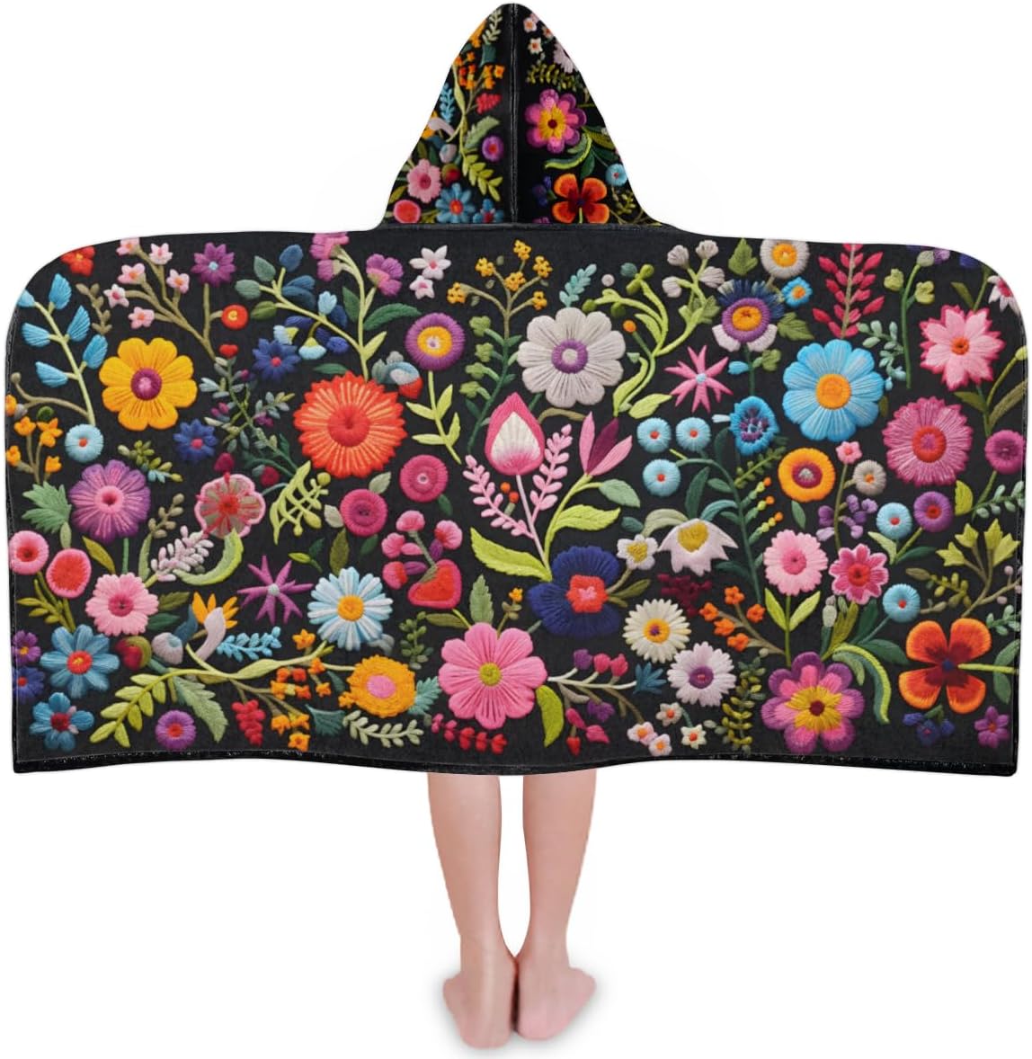 Pardick Kids Bath Towel Embroidery Style Flower Beach Towel with Hood Pool Cover Up for Girls Boys Soft Absorbent Hooded Bath Towel Toddler Towels for Beach, Pool