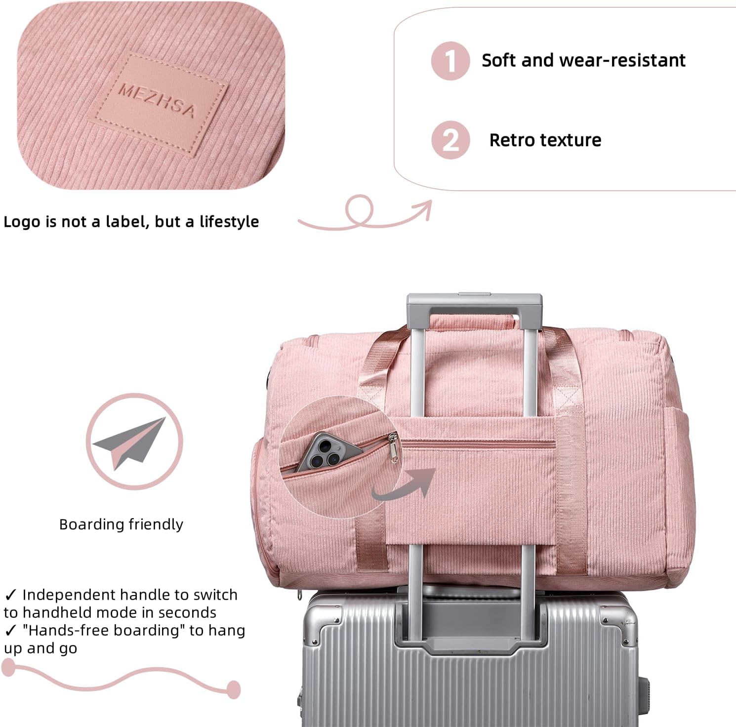 Girls Duffle Bag Woman Corduroy Travel Bag Kids Sports Duffel Bags With Shoe Compartment Wet Pocket (pink) - Image 6