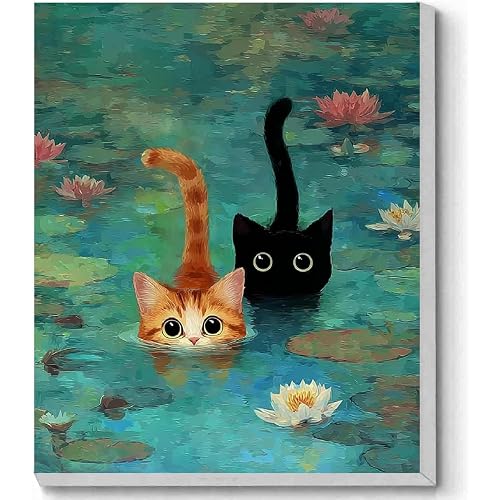 Diamond Art Kits for Adults,Pond Cat Diamond Painting Kits,with Frame