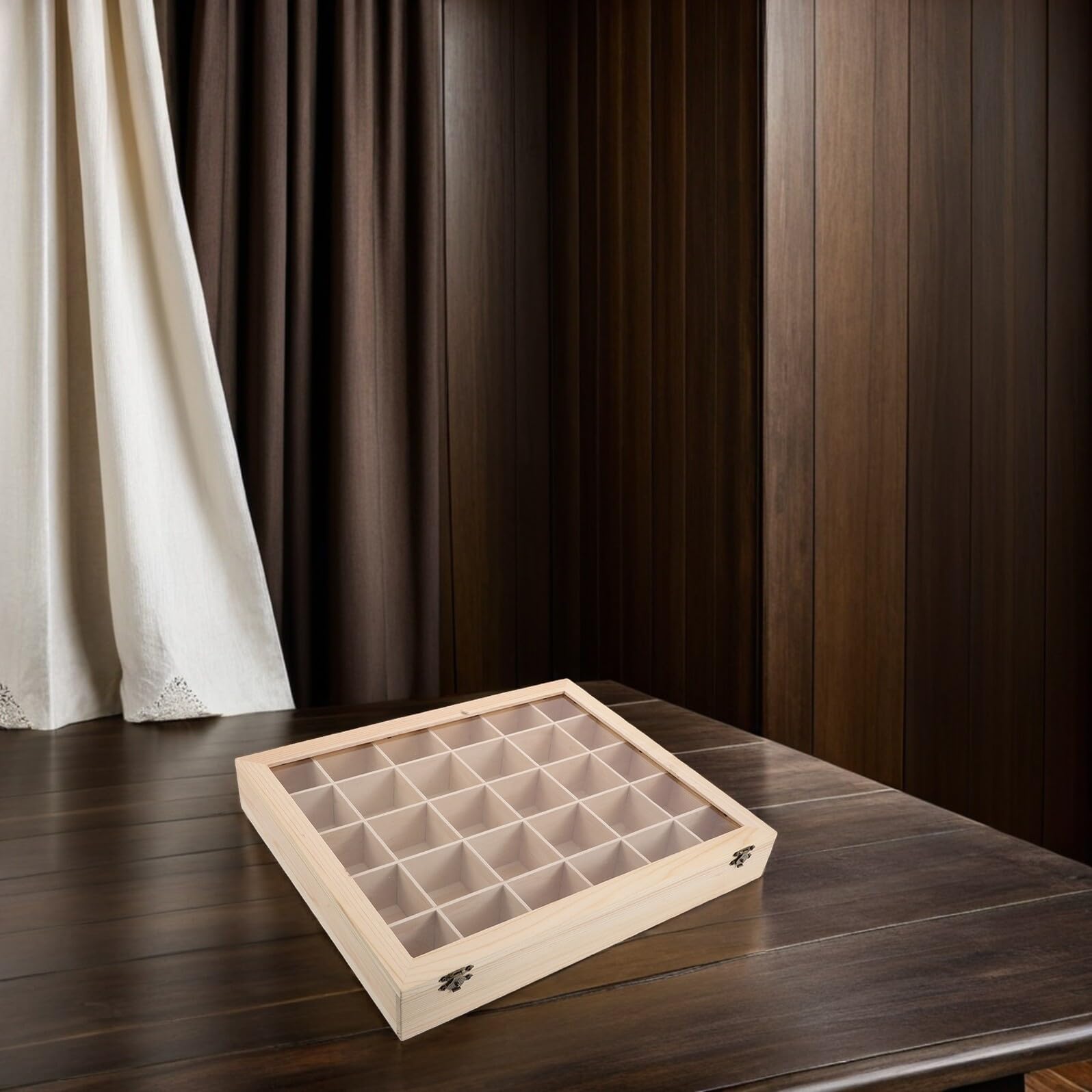 Caja Organizadora de Madera para Minerales con 30 Compartimentos, Exhibidor Clásico para Colección de Rocas y Almacenamiento en Cumpleaños o Vacaciones