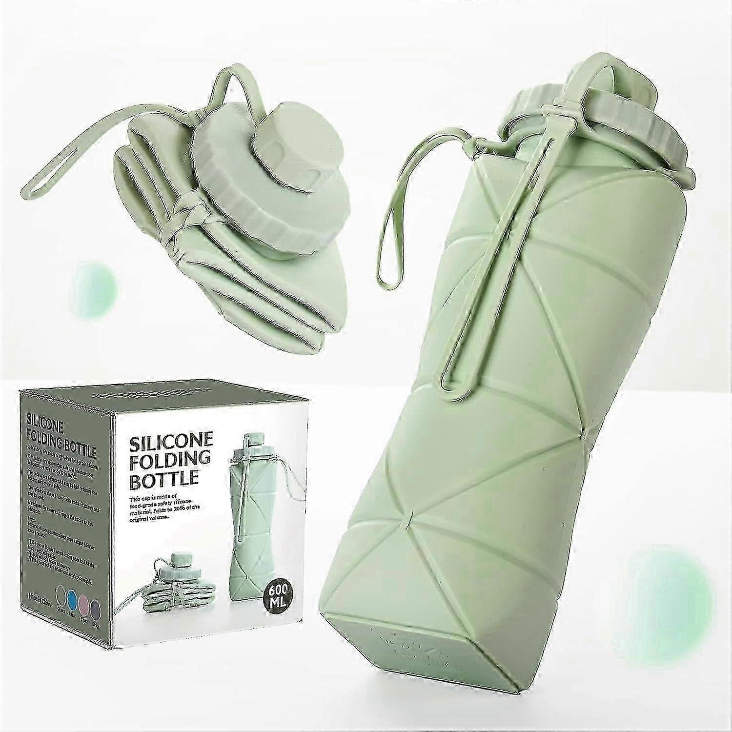 JOYHAPPST Foldable Silicone Water Bottle for Travel, BPA-Free, 20oz, Green