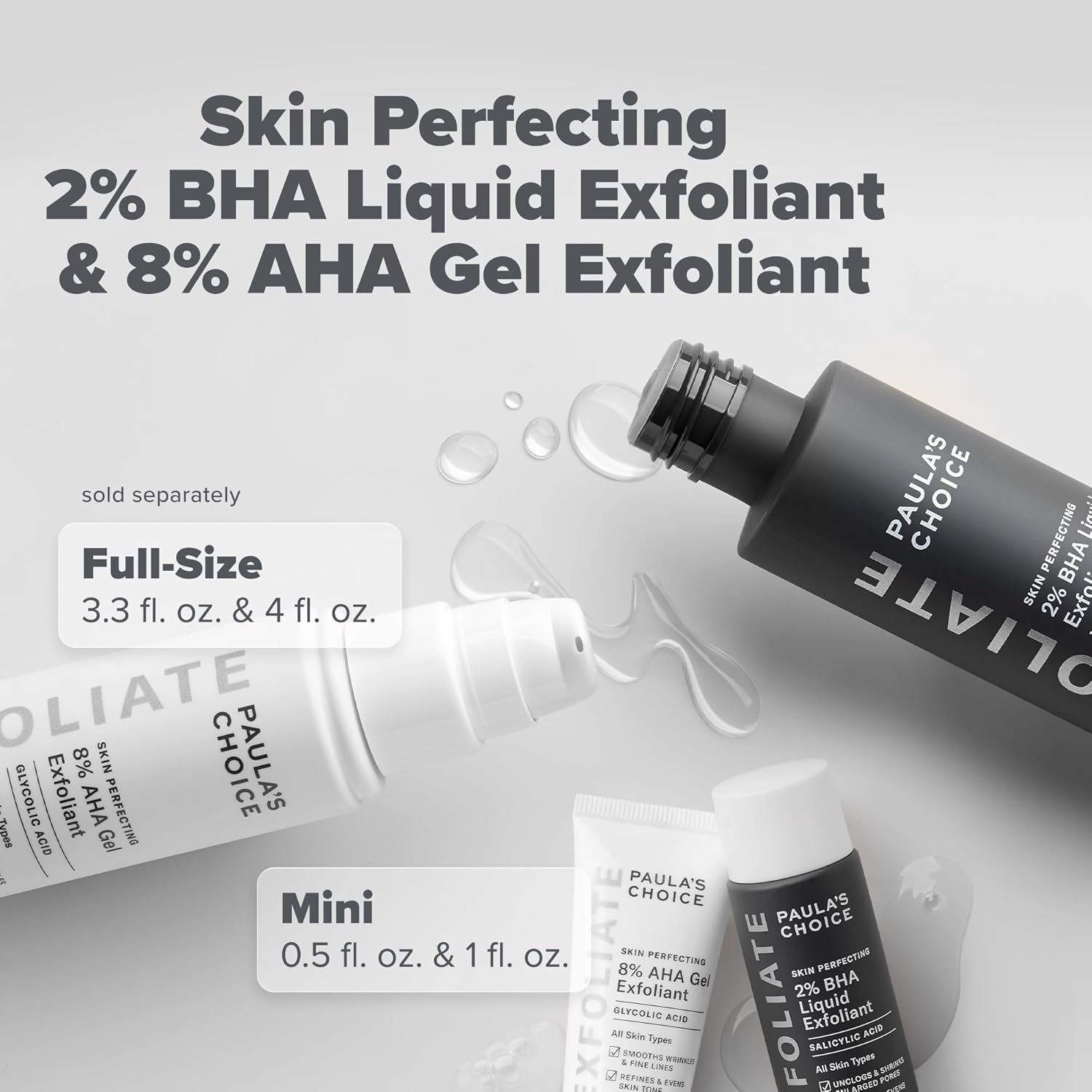 Paula's Choice SKIN PERFECTING 8% AHA Gel Exfoliant & 2% BHA Liquid Duo - Facial Exfoliants for Blackheads, Enlarged Pores, Wrinkles, and Fine Lines w/Glycolic and Salicylic Acid - Image 6