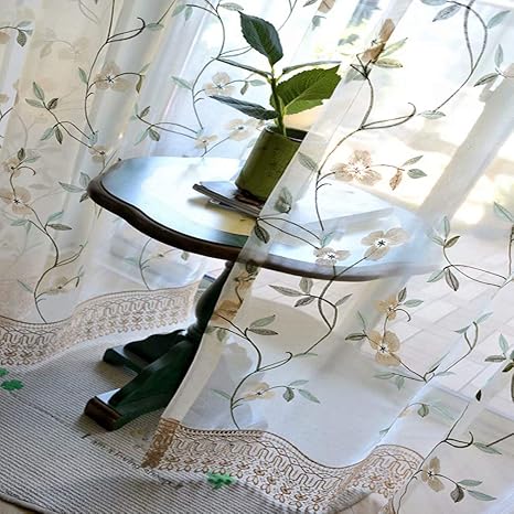 Amazon 田園風 レースカーテン おしゃれ 可愛い 花 藤 春 オフィス 書斎 書房 ベランダ アジャスターフック付き 遮像 タッセル付き インテリア 掃き出し窓 出窓 腰窓 レール適用 引越し祝い 新築祝い 別荘 マンション 居室 リビング オーダー可能 洗濯可能 150 125cm 1