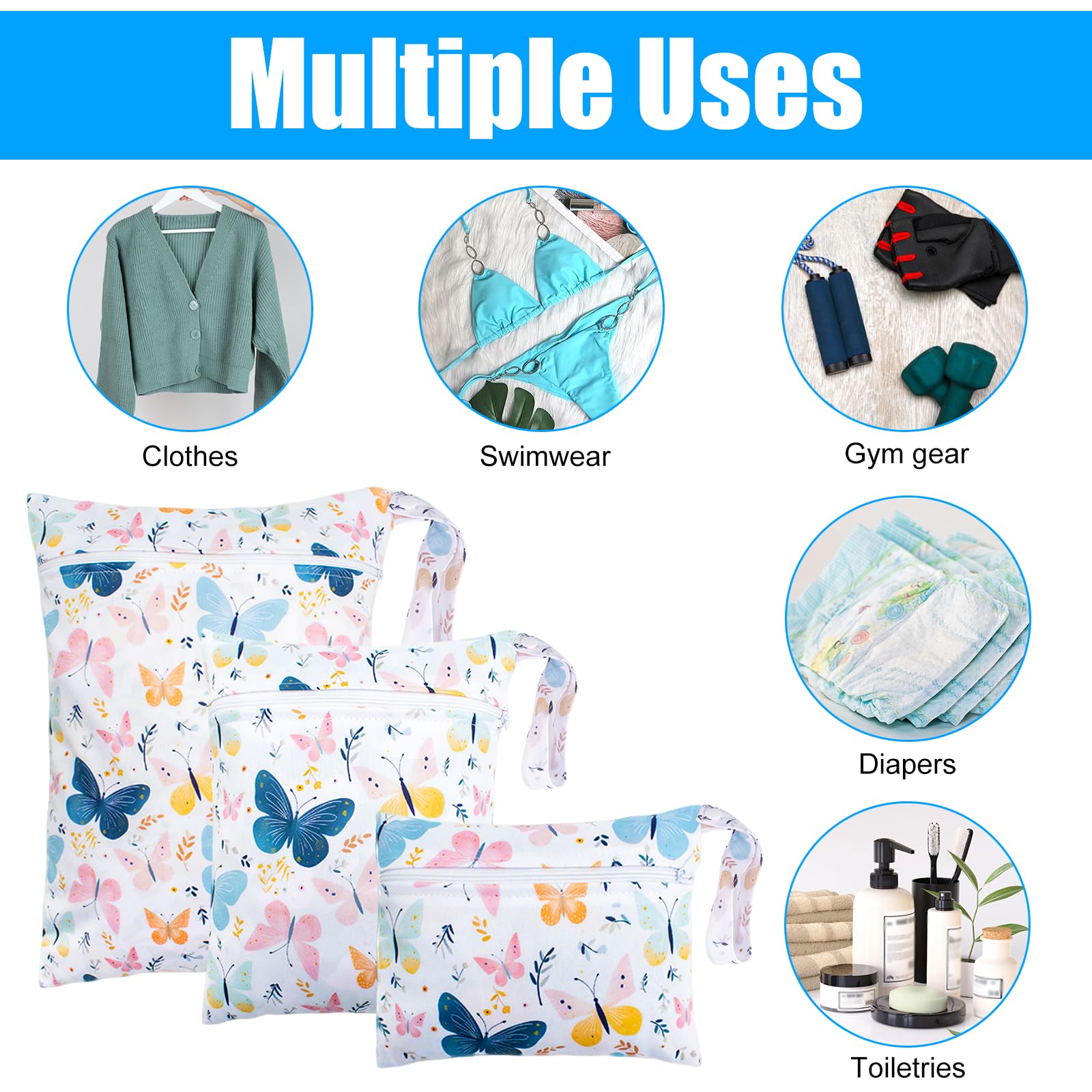 3 Pièces Sacs à Couches Lavables, 3 Tailles Wetbag, Sac Maillot de Bain Mouillé avec Poignée, Sac Étanche Couche, Imperméable et Lavable, pour Vêtements, Affaires Bébé, Natation, Voyage, Plage