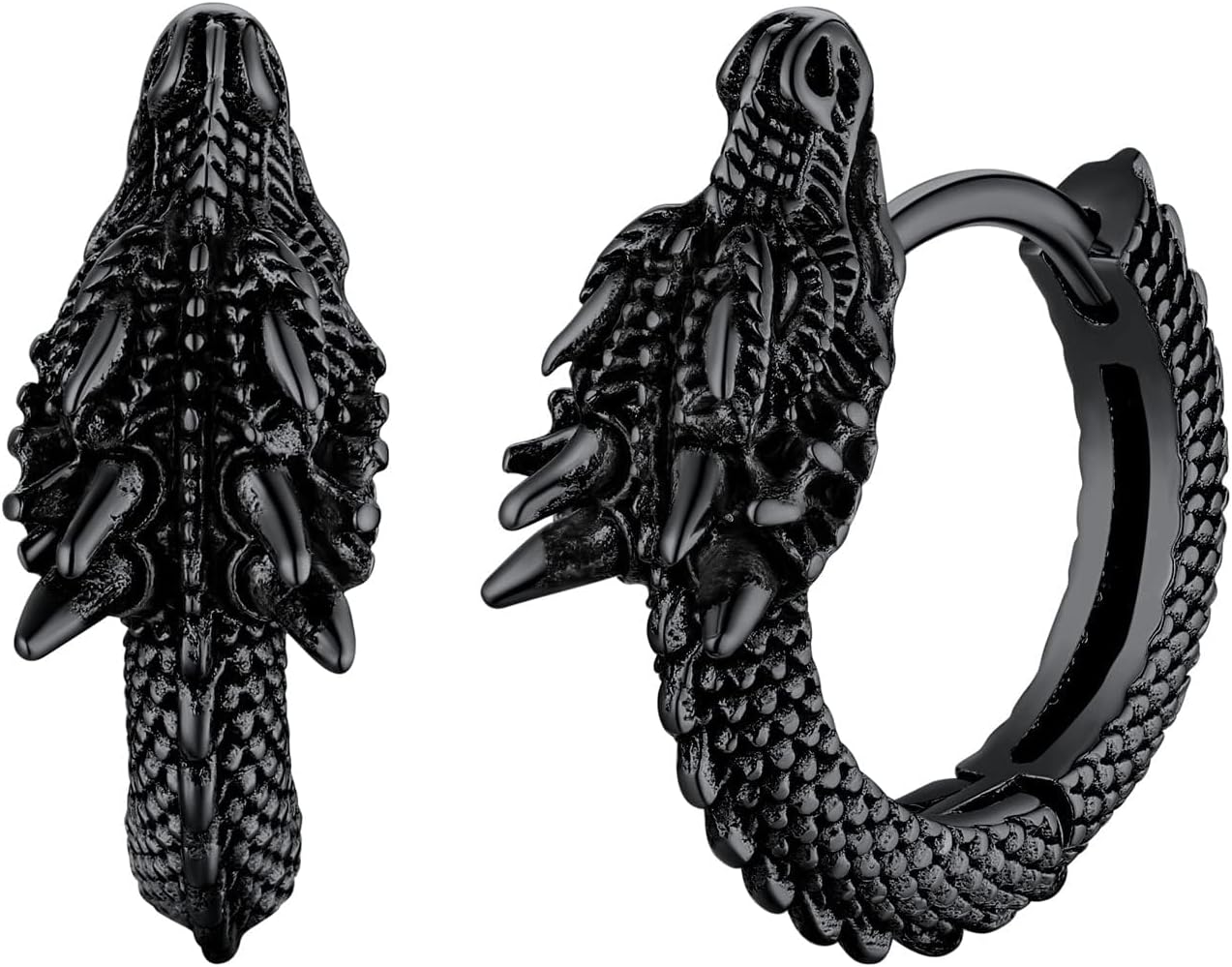 Dragon Earrings Stainless Steel/18K Gold/Black/S925 Sterling Silver Hoop Earrings for Men Women, Personalized Punk Rock Huggie Earrings, Hypoallergenic