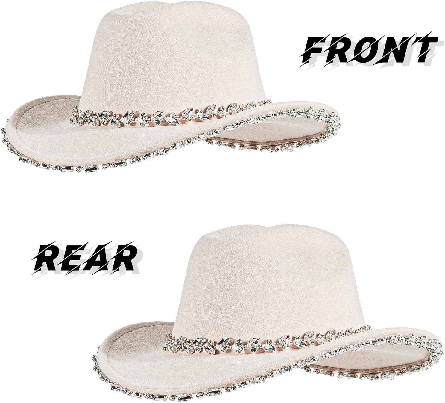 Womens Rhinestone Cowboy Hat Wide Brim Diamond-Glitter-Western-Cowgirl Hat Bling for Women - Image 3
