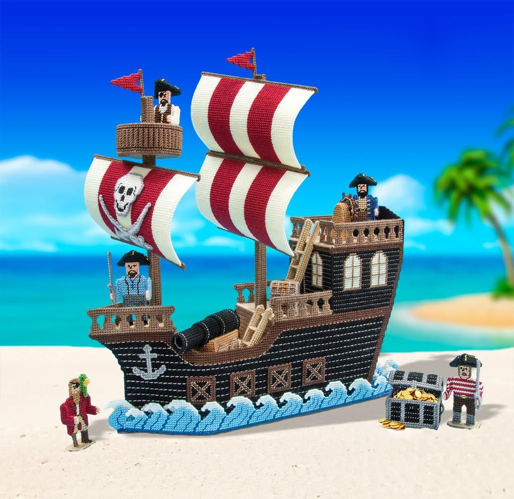 Mary Maxim Pirate Ship Plastic Canvas Kit, 23" x 6" x 24.5" Plastic Sheets for Crafts