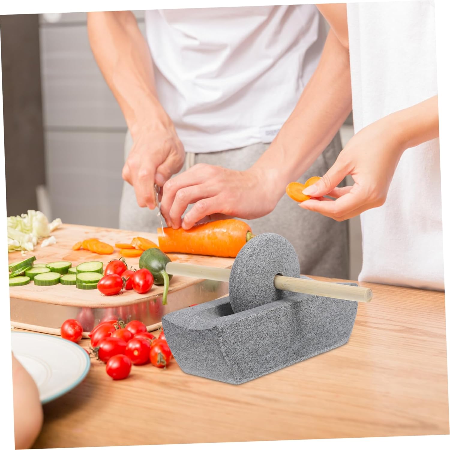 Traditional Craft Stone Mortar Pestle for Tea Spice Manual Hand Crank Grinder for Home