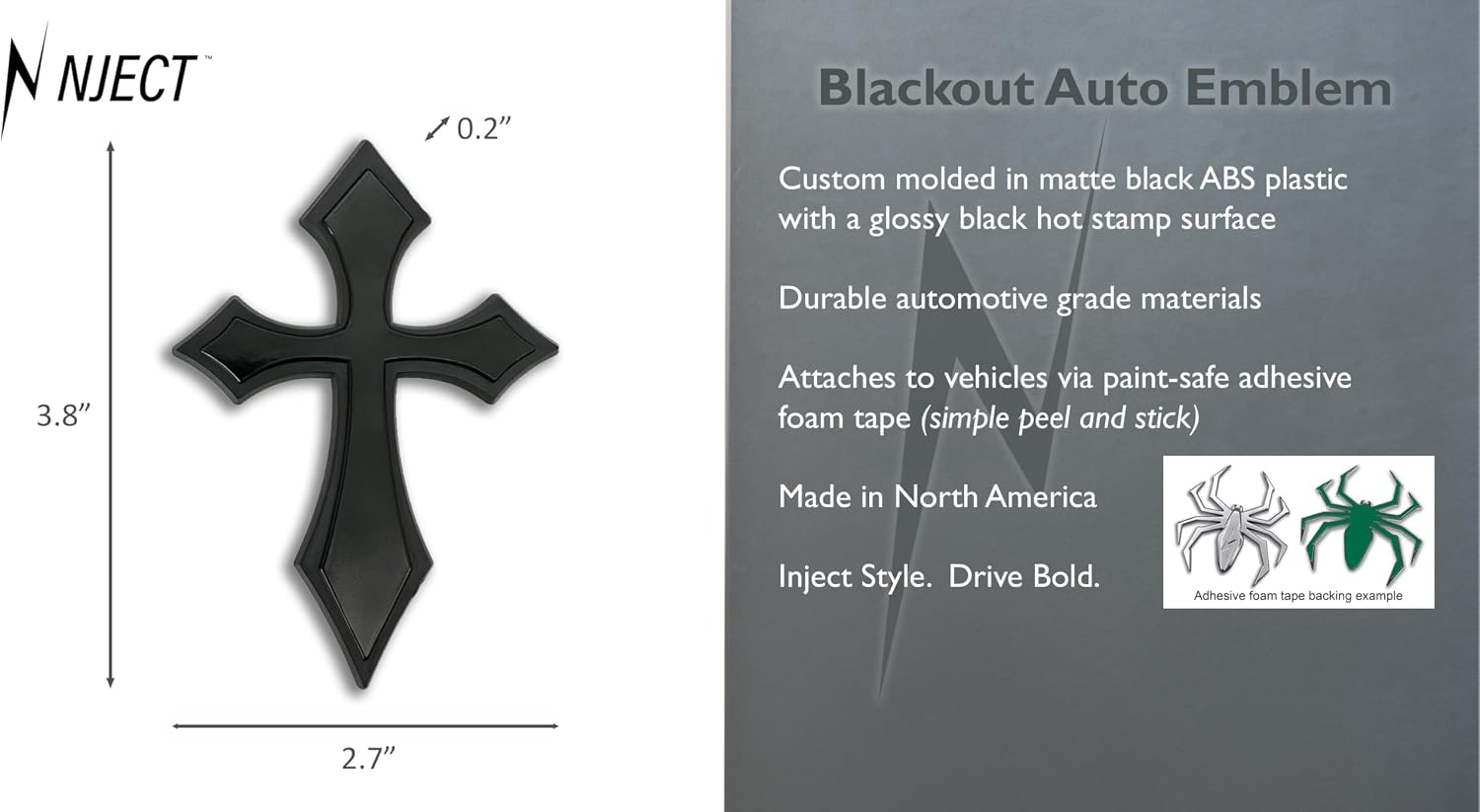 Christian Cross Pointed Blackout Plastic Emblem for Cars, Trucks, and All Auto | Universal Fit at 3.8” x 2.7” | Weatherproof