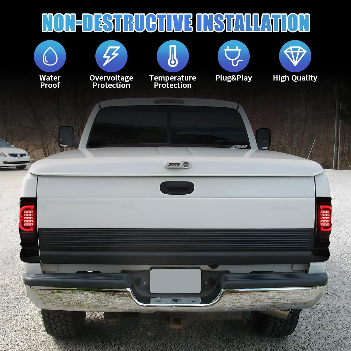 CPW Full LED Tail Lights for 1994-2001 Dodge Ram 1500 Pickup, Led Tail Lights Assembly for 1994-2002 Dodge Ram 2500 3500 4000, Passenger and Driver Sides(Smoke Lens)