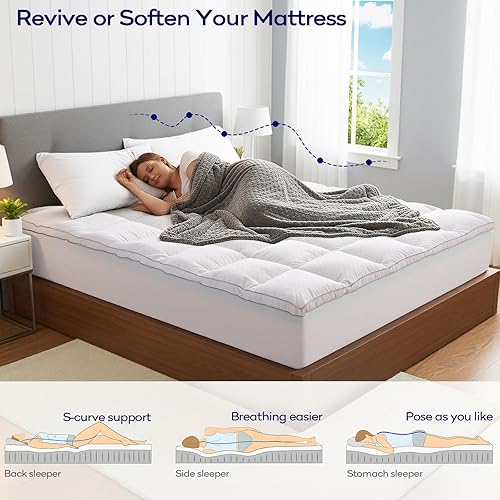 Miniatura 3 de OLANLY Cubrecolchón de espuma viscoelástica de doble capa de 4 pulgadas para dolor de espalda, funda de colchón de enfriamiento de 2 pulgadas y