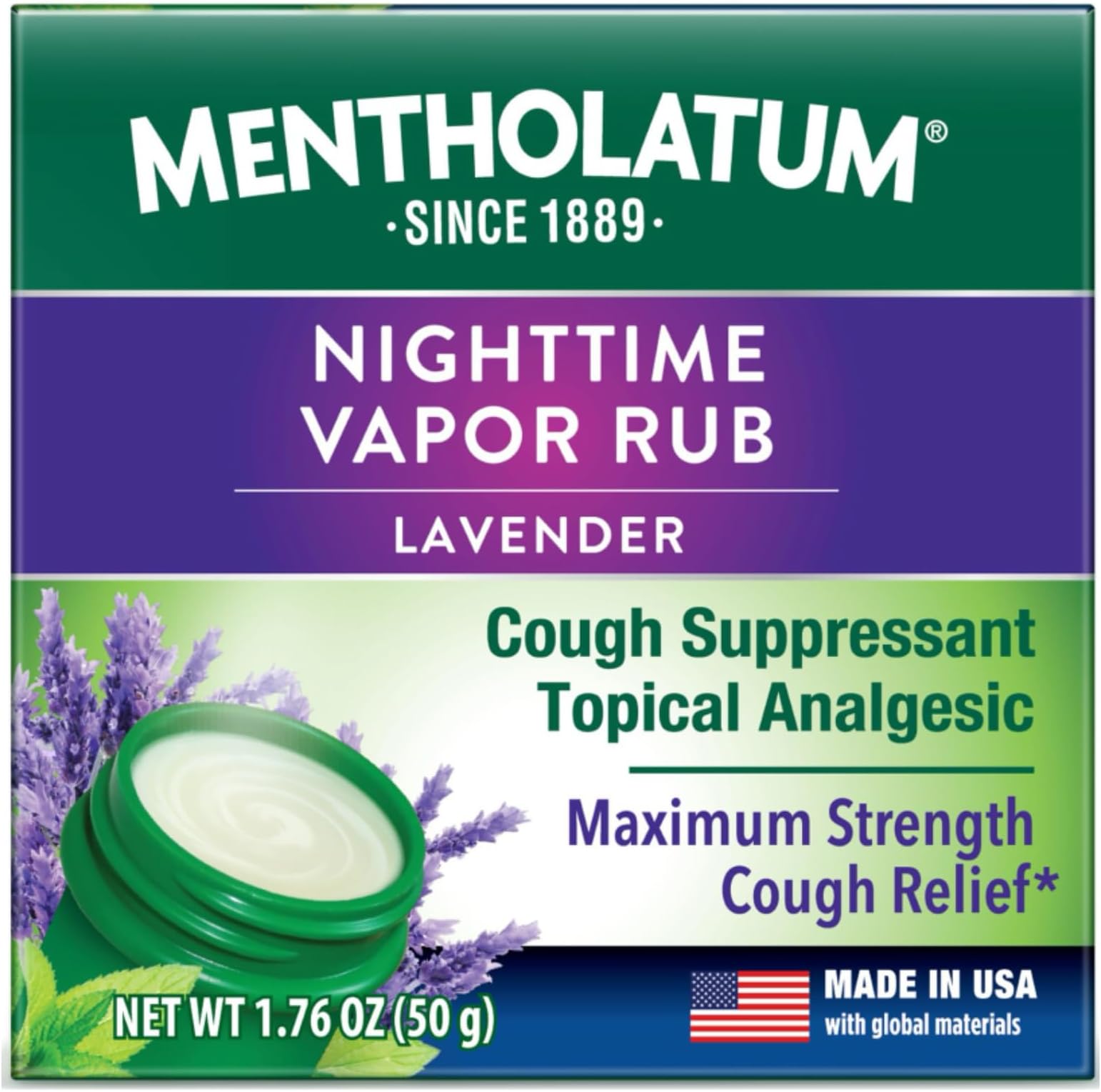 Nighttime Vaporizing Rub with soothing Lavender essence, 1.76 oz. (50 g) - 100% Natural Active Ingredients for Maximum Strength Cough Relief