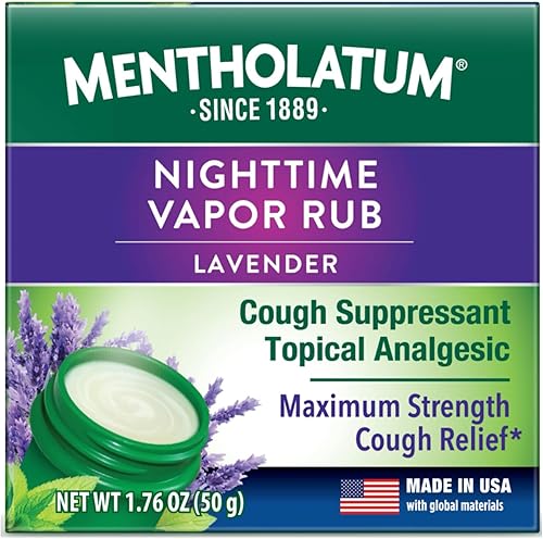 Mentholatum Ungüento de Fricción Vaporizante Nocturno, Aroma a Lavanda, Supresor de Tos de Fuerza Máxima, Fricción Tópica para el Pecho y Pomada