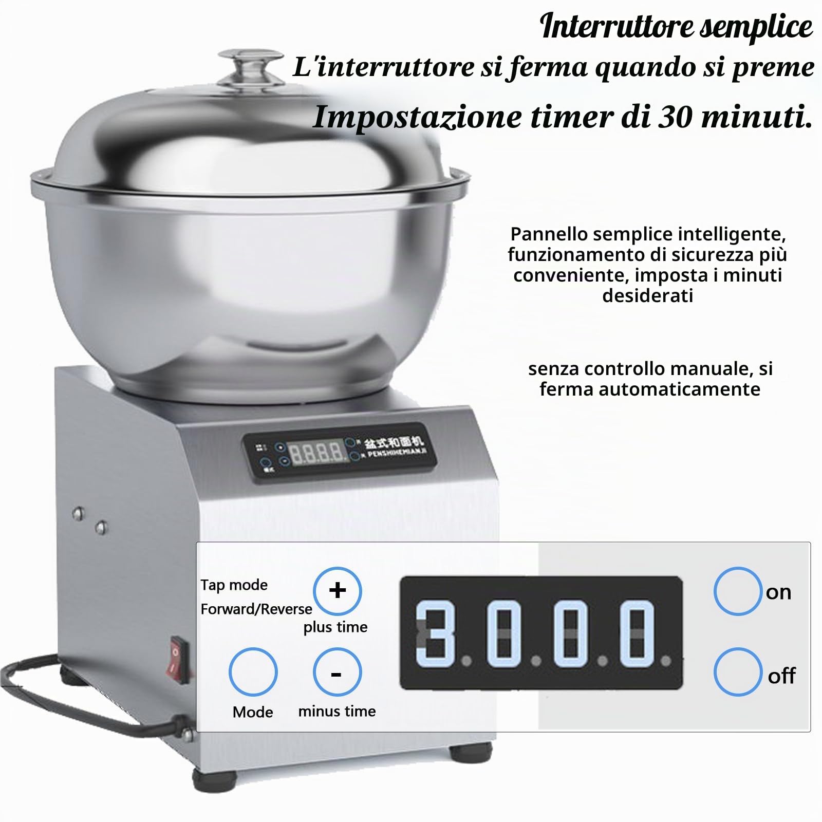 Impastatrice a spirale elettrica commerciale con timer per ristoranti, pizzerie e panetterie,8kg