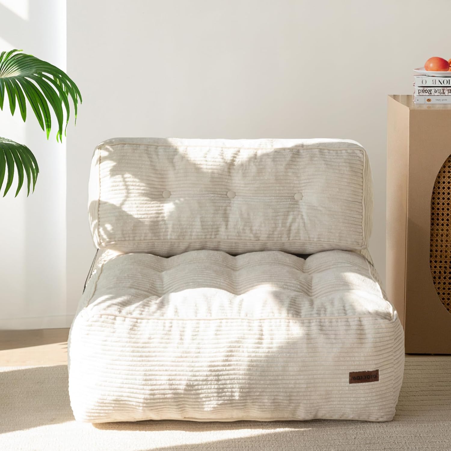 maxyoyo floor sofa bean bag sofa couch, comfy floor sofa couch with back support, portable sofa couch bean bag with filling, corded sofa seating for living room bedroom apartment, beige
