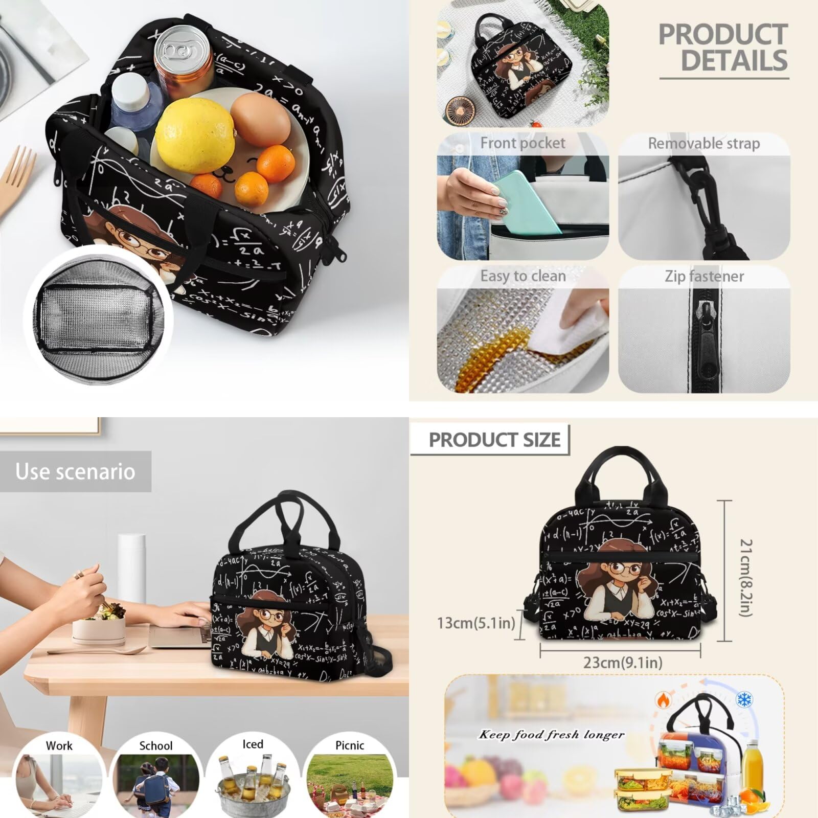Biyejit Juego de mochilas escolares 3 en 1 para niñas, con bolsa de almuerzo, estuche para lápices, mochila escolar informal para niños, mochila escolar de 17 pulgadas, regalo, Profesor de matemáticas