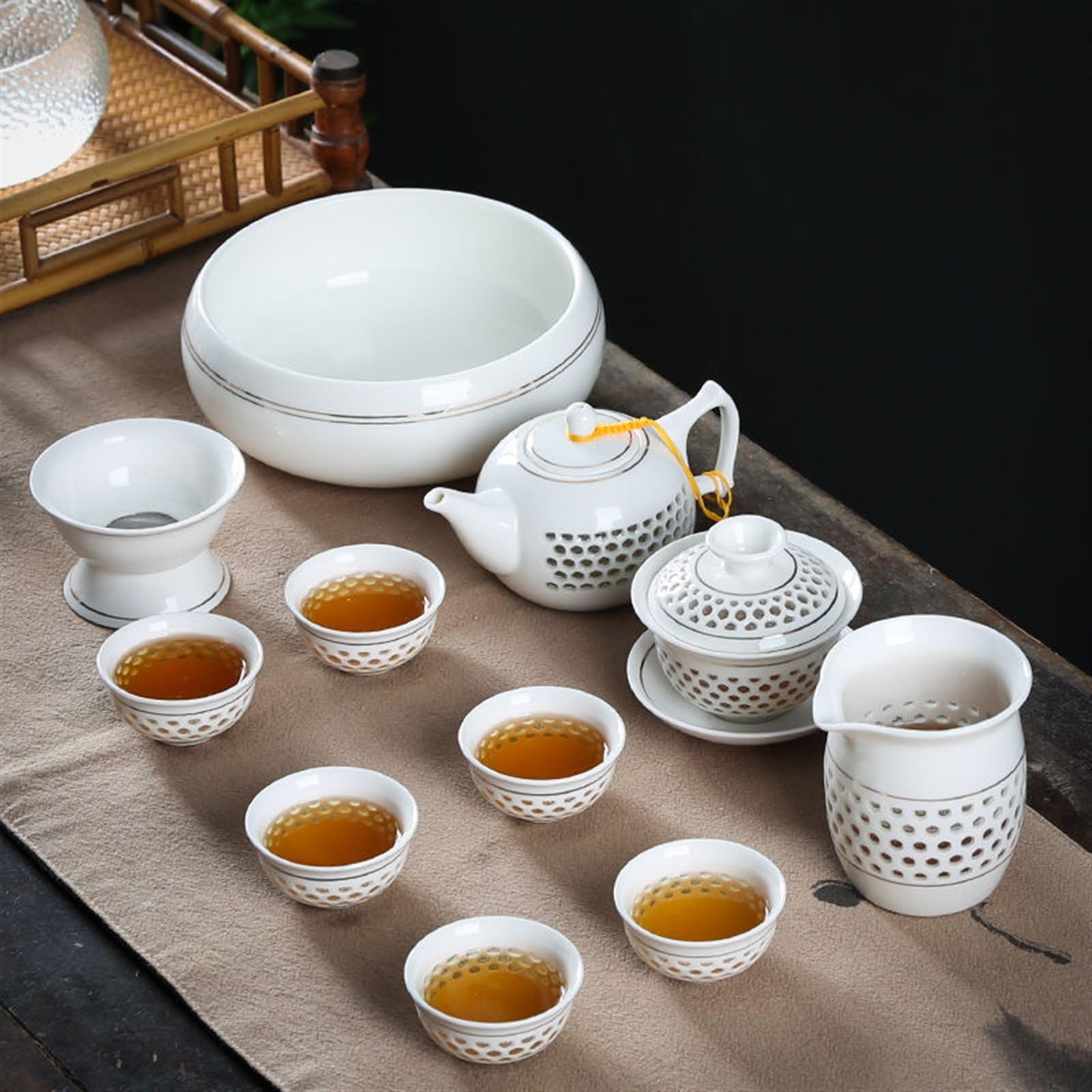 11 szt. pusty zestaw do herbaty Kung Fu, niebiesko-białe porcelanowe naczynia do picia, szkło ceramiczne, czajniczek, sitko Gaiwan, kubek na targi, podróżny zestaw do herbaty dla miłośników herbaty