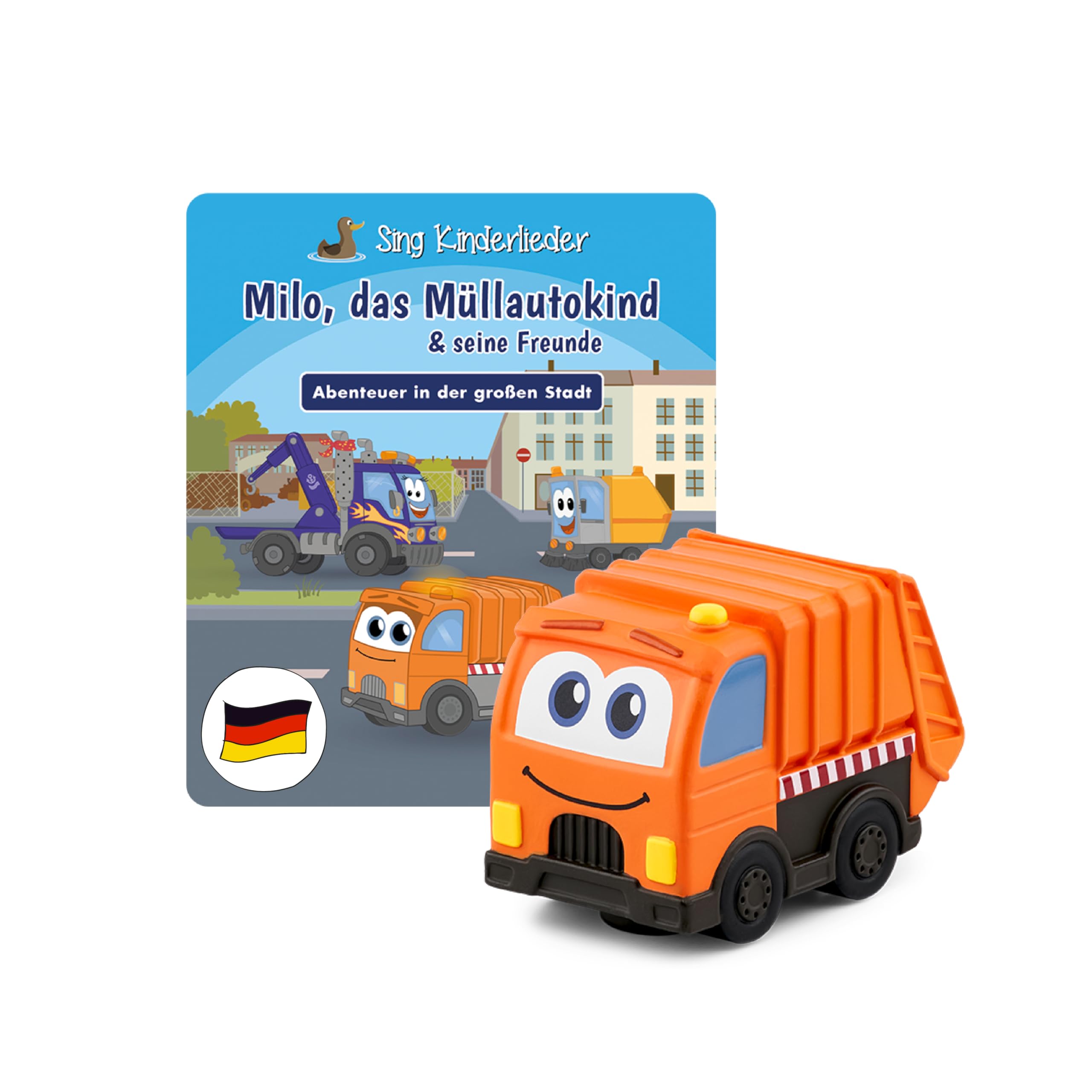 tonies Hörfigur für Toniebox, Sing Kinderlieder – Milo, das Müllautokind & Seine Freunde: Abenteuer in der großen Stadt, Kinderlieder für Kinder ab 3 Jahren, Spielzeit ca. 60 Minuten
