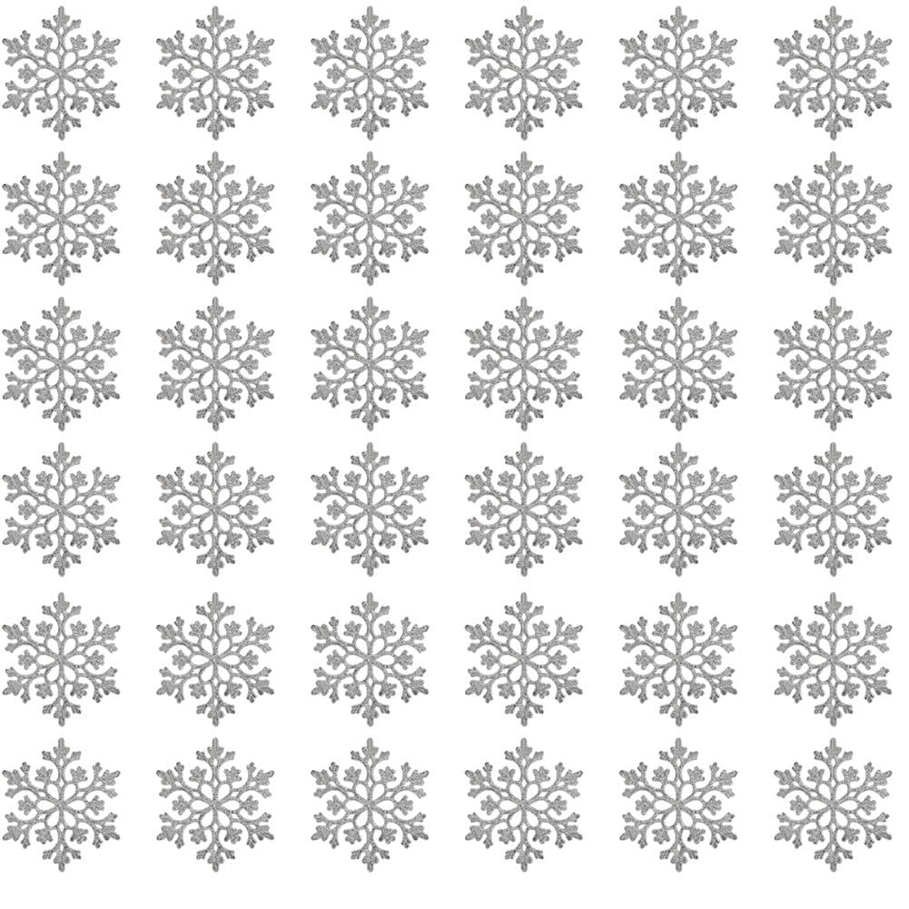 UDSKNV[KSL Christmas for Tree Decorations-Snowflake Ornaments 36pcs, Plastic Glitter Snow Flakes for Tree A