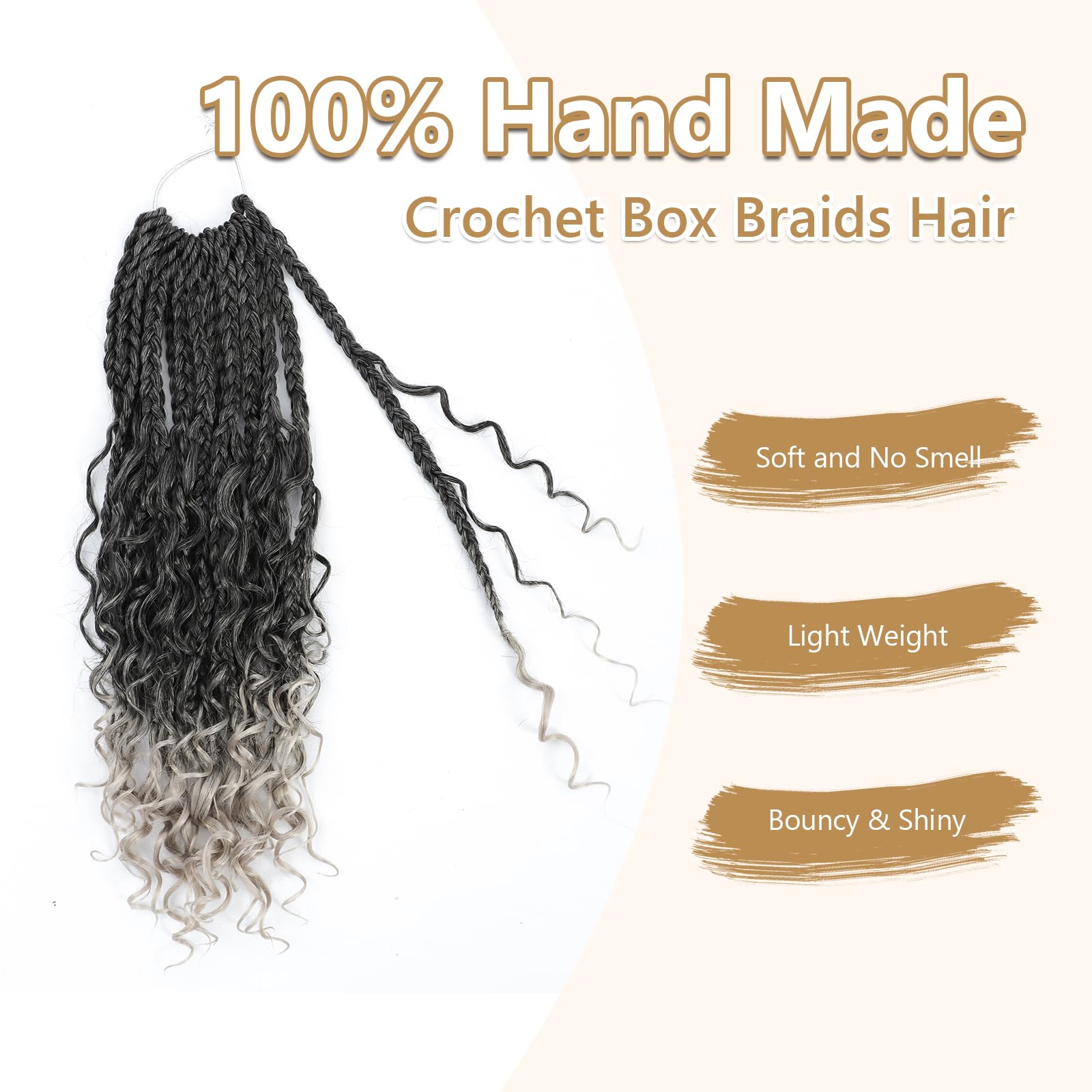 Boho Crochet Braids With Curly Ends - Goddess Box Braids, Boho Style - Pre Looped (14, 8 Packs, 1B/Silver#) - Image 4