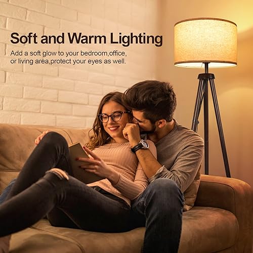 Miniatura 7 de OUTON Lámpara de pie con trípode de madera, lámpara de pie regulable LED de mediados de siglo con control remoto, temperatura de 4 colores, lámpara