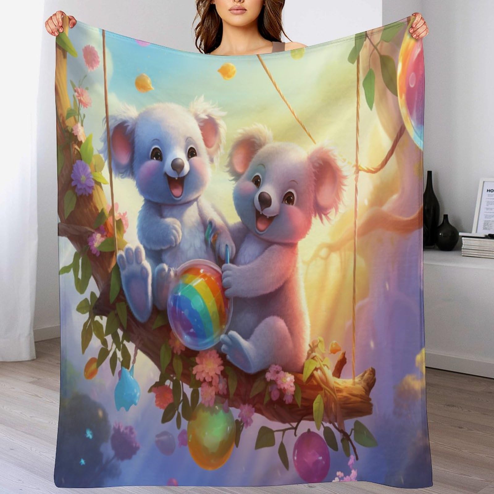 Manta de franela para sofá Koala suave y ligera de cuatro estaciones para salón