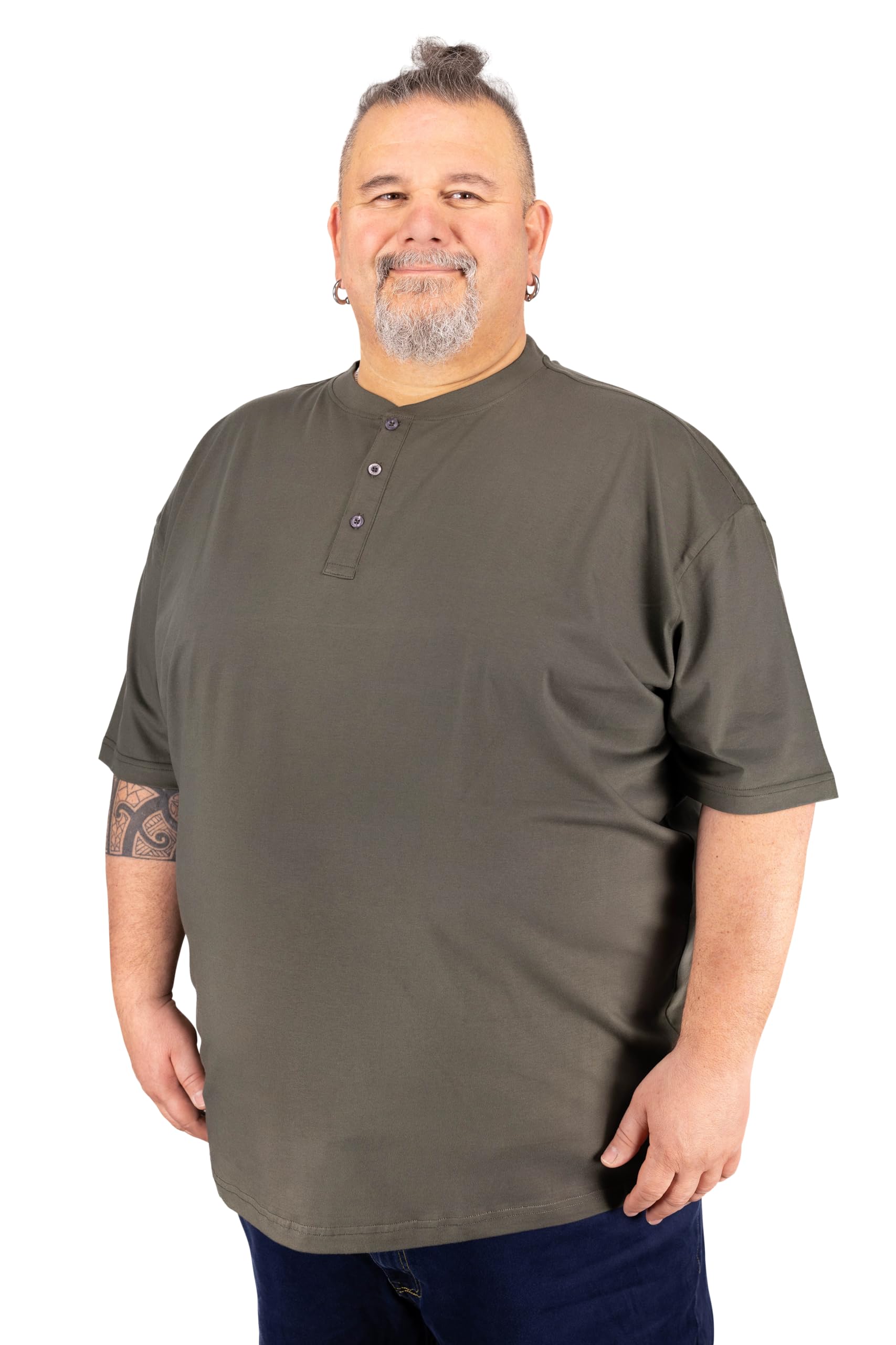Adamo Men's Oliv Serafino T-Shirt With Button Tape Regular Fit In Oversizes Up To 10XL
