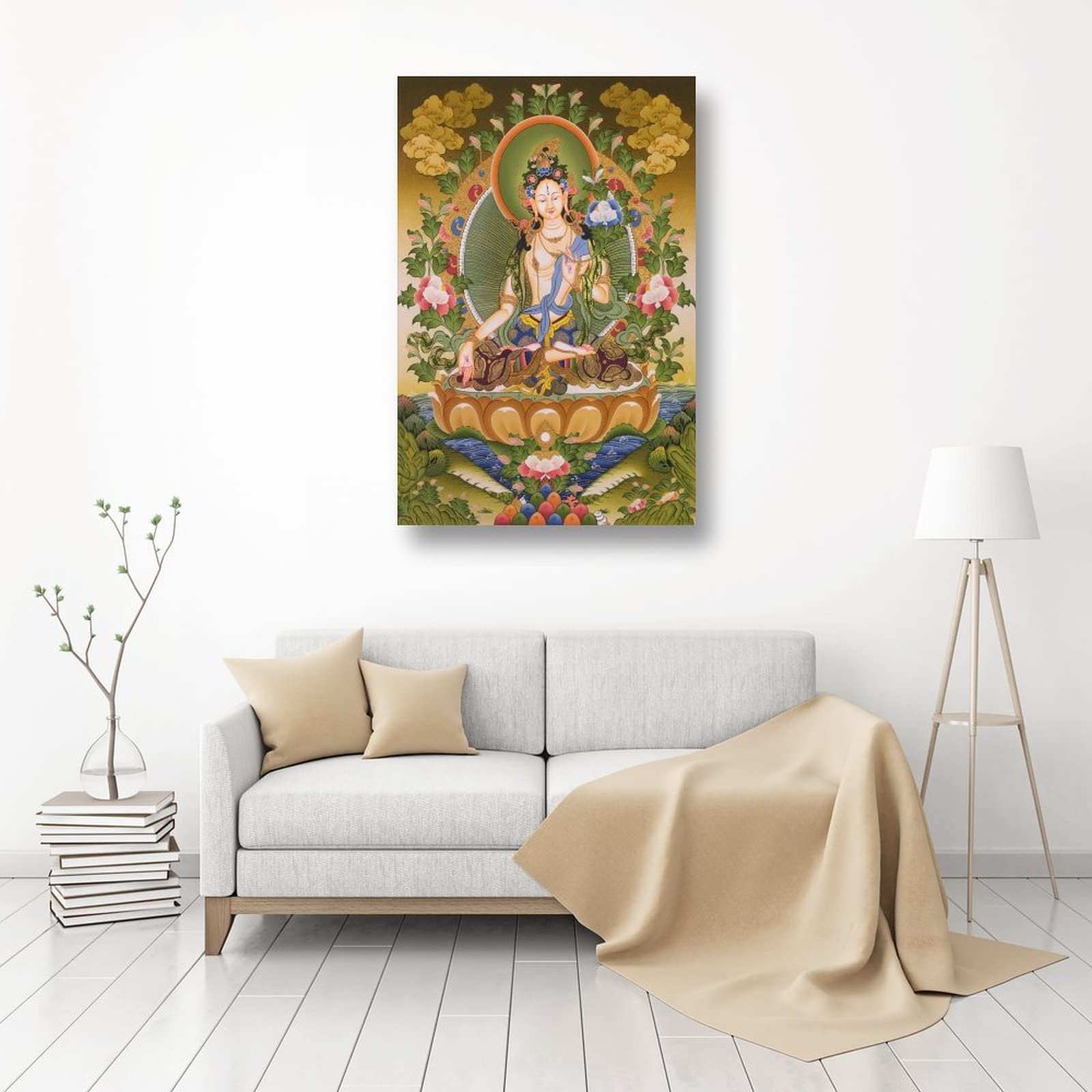 Poster bianco Tara Buddismo Religione Meditazione Buddha Bodhisattva su tela Regali per la pittura Poster Decorazione della stanza Decorazione della casa 40 x 60 cm (40 x 60 cm)