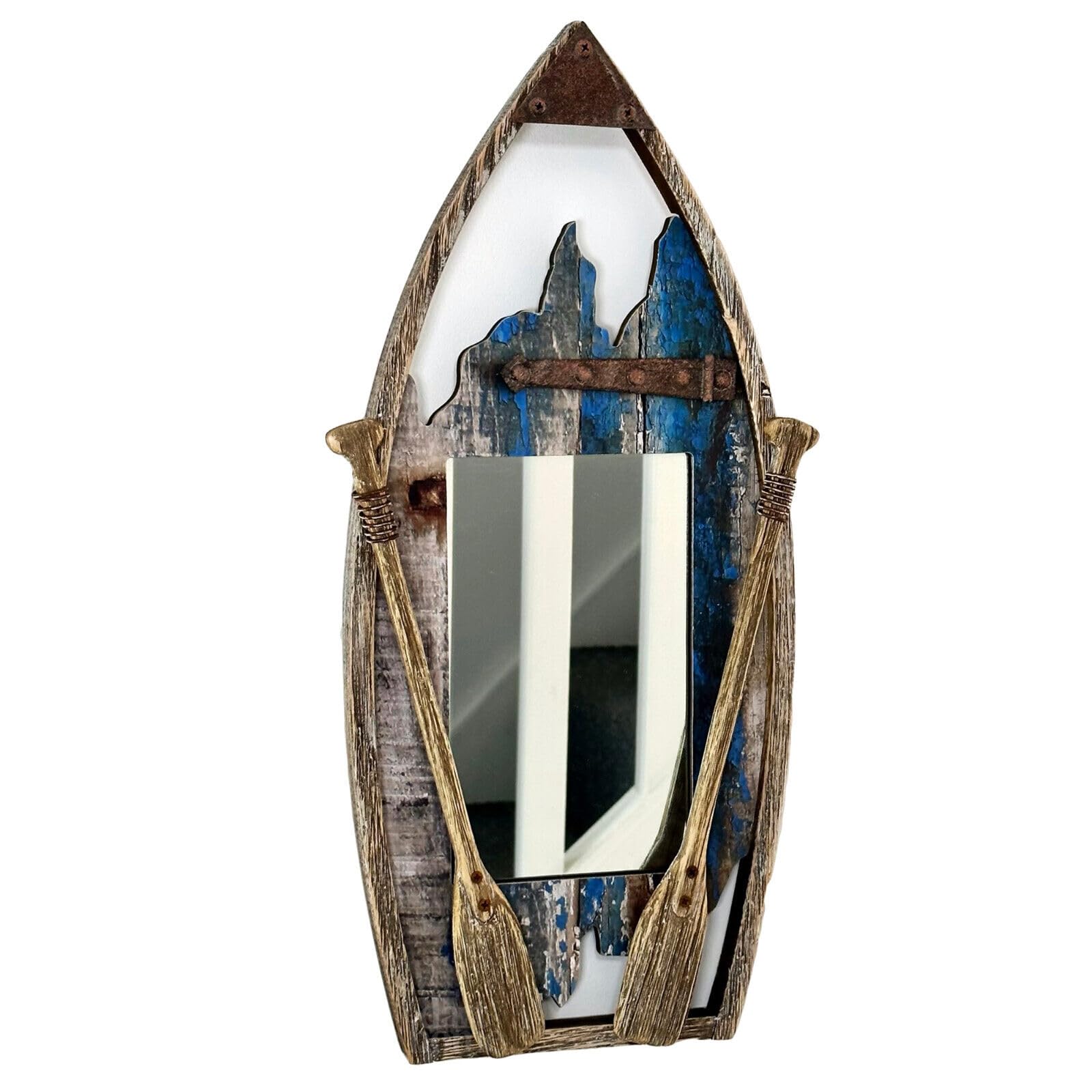 Darthome Brown Wooden Paddle Boat Mirror Rustic Seaside Nautical Coastal Bathroom Wall Decor 23X47x3cm