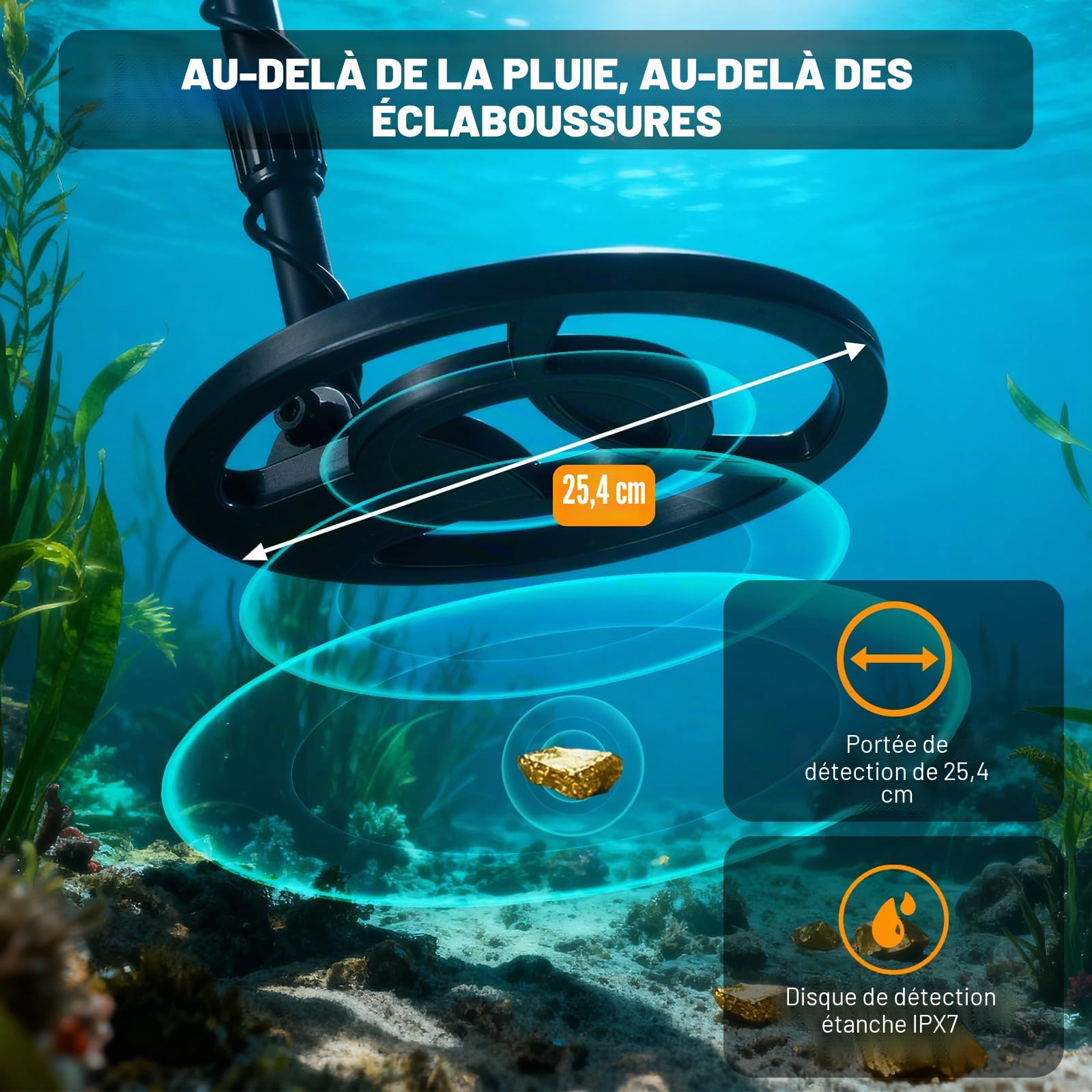 Raddy MD120A Détecteur de Métaux Professionnel pour Adultes, Haute Précision, 4 Modes, Bobine Étanche 10", Écran LCD Rétroéclairé, Casque, Sac et Pelle pour Chasse au Trésor