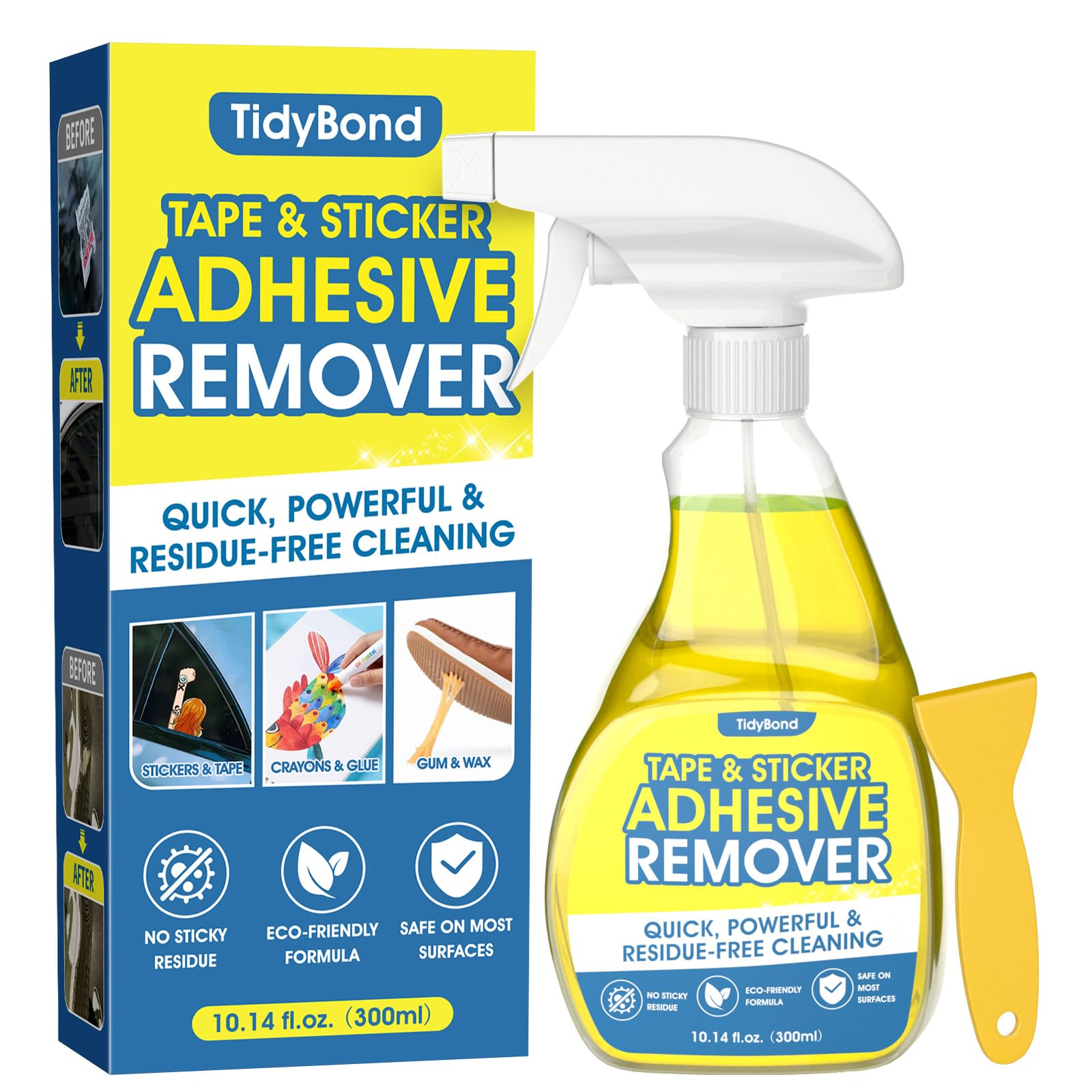 Sticky Stuff Remover 300ml – Spray Adhesive, Sticker & Glue Remover for Labels, Tape Residue, Chewing Gum & Caulk, Safe on Hard Surfaces, Glass, Metal, Plastic & Car Paint, with Scraper — image 1