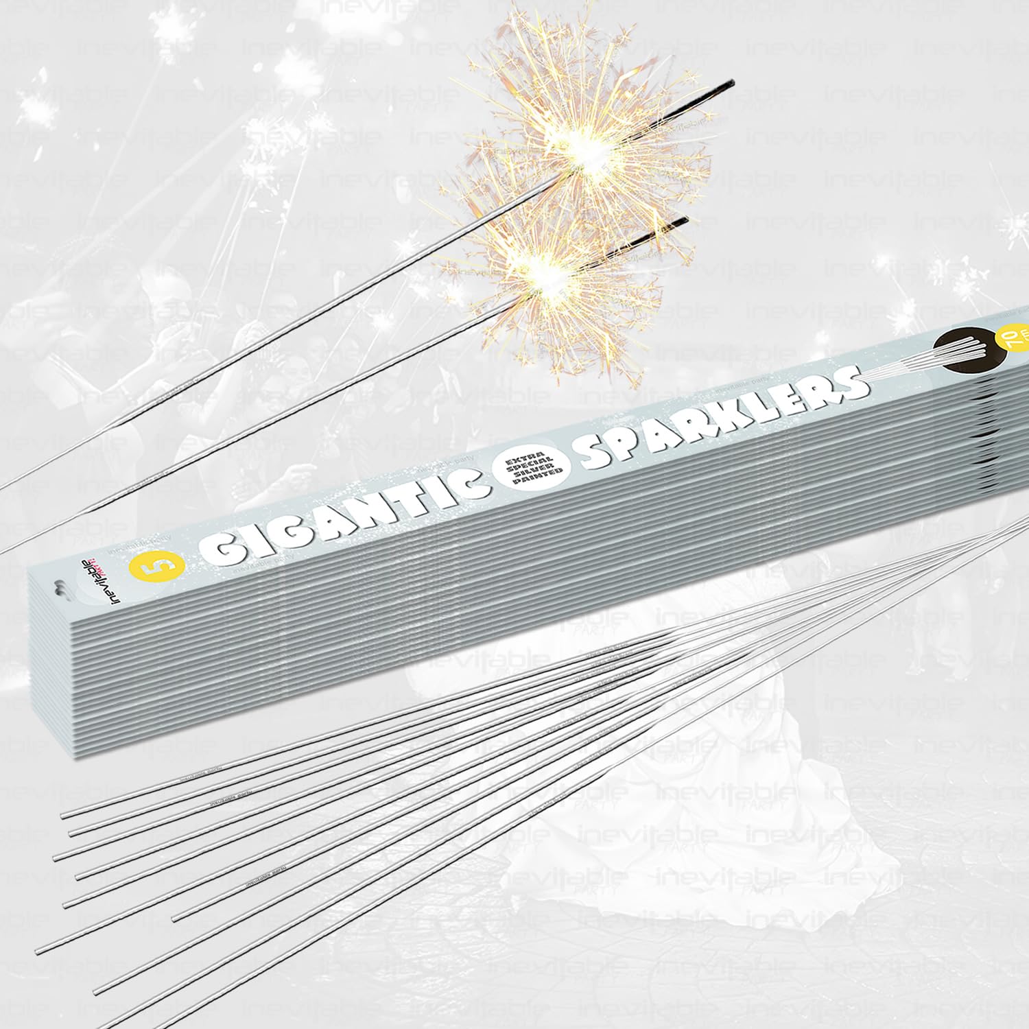 70cm (27") Gigantic Sparklers | Long Handheld Wedding Arch Sparklers | Wedding Send Off Tunnel Sparklers | Metallic Silver Coated (120 (24 Packs))