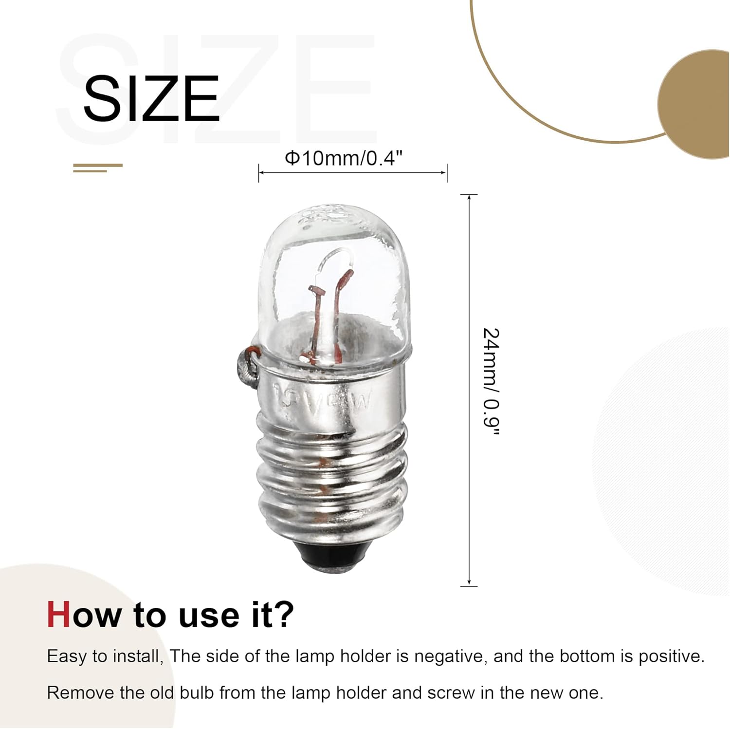 MECCANIXITY E10 Screw Base Miniature Bulbs 12V/5W Warm Yellow Light Mini Lamps with Box, 1 Set/10 Pack
