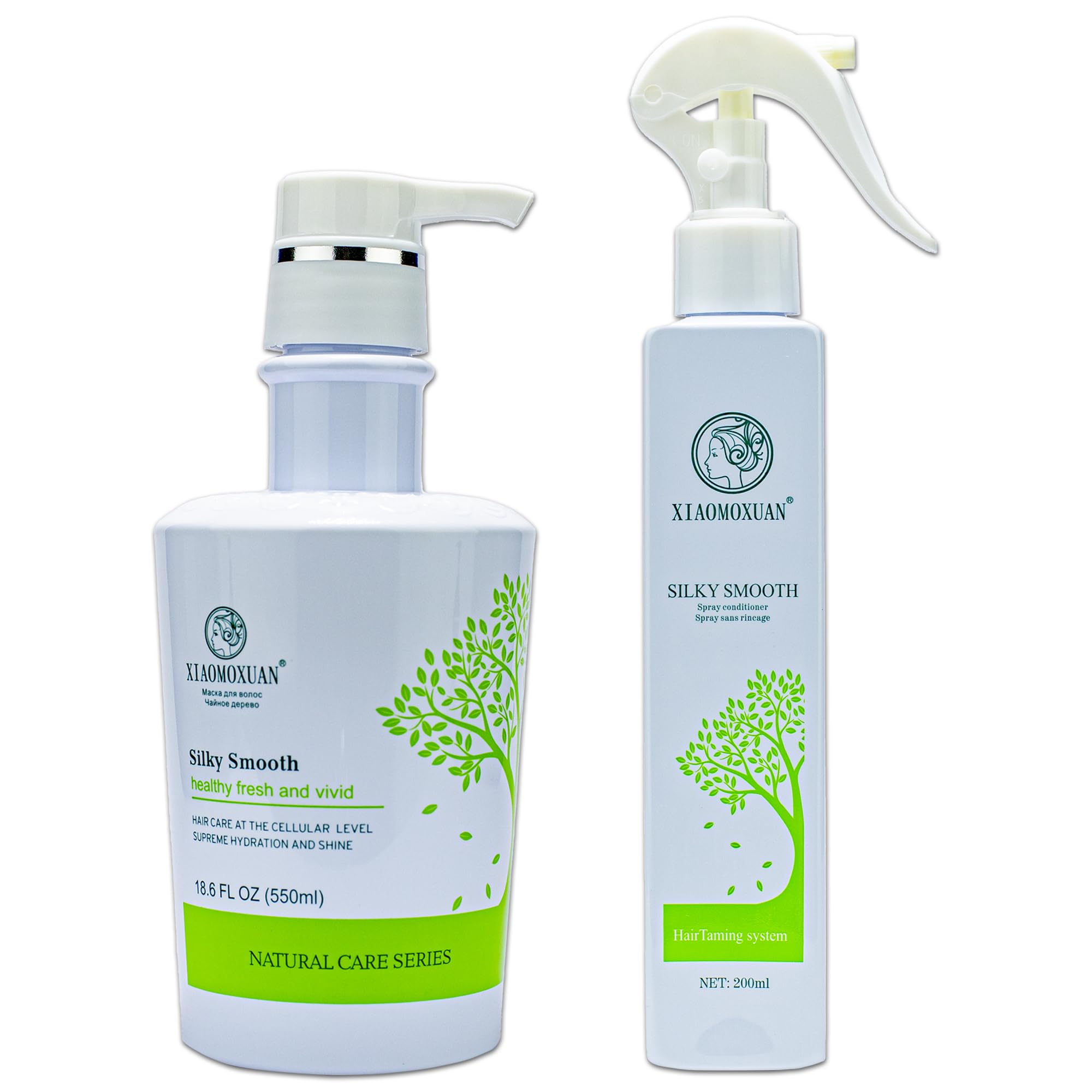 XiaomoxuanOrganic Tea Tree Deep Conditioning Hair Mask for Damaged Hair Treatment and Leave-In Conditioner Heat Protectant Spray Sulfate-Free Self Care Set - Care Bundle for Dry Ends Hair Treatment