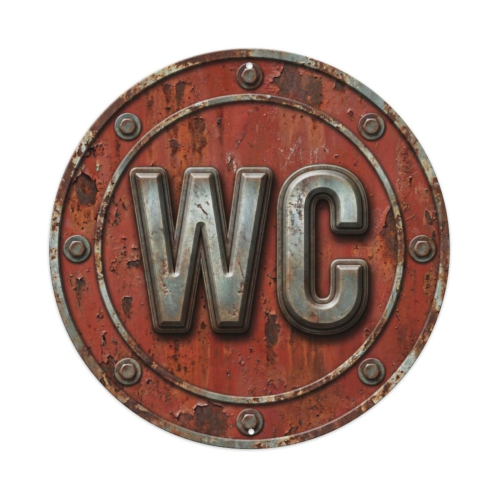 Toilet （WC） Patina Plate Metal Tin Sign Plaque Wall Decor for Cafe, Club Bar, Office, Home Garden Round Metal Poster 8x8Inch