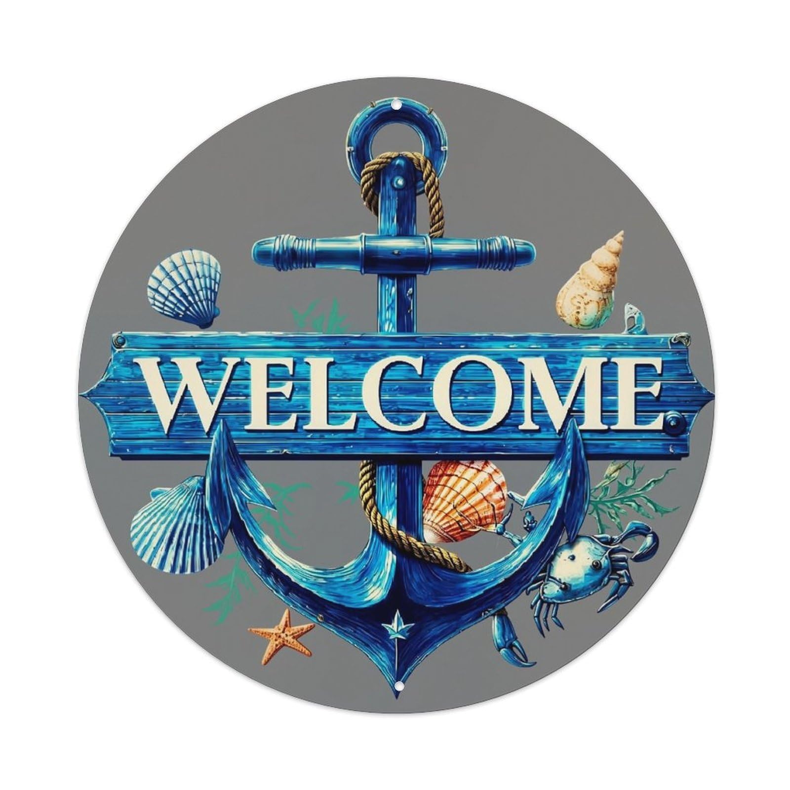 Welcome Anchor Sea Shell Pattern Tin Sign Metal Poster Vintage Metal Signs for Home Man Cave Bar Cafe Kitchen laundry room Wall Decorations 8x8 inches