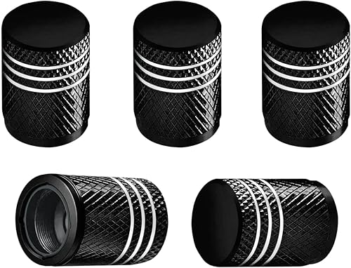 5 tapas de vástago de válvula de neumático, cubierta de vástago de válvula de aleación de aluminio con forro de plástico de anillo de goma,