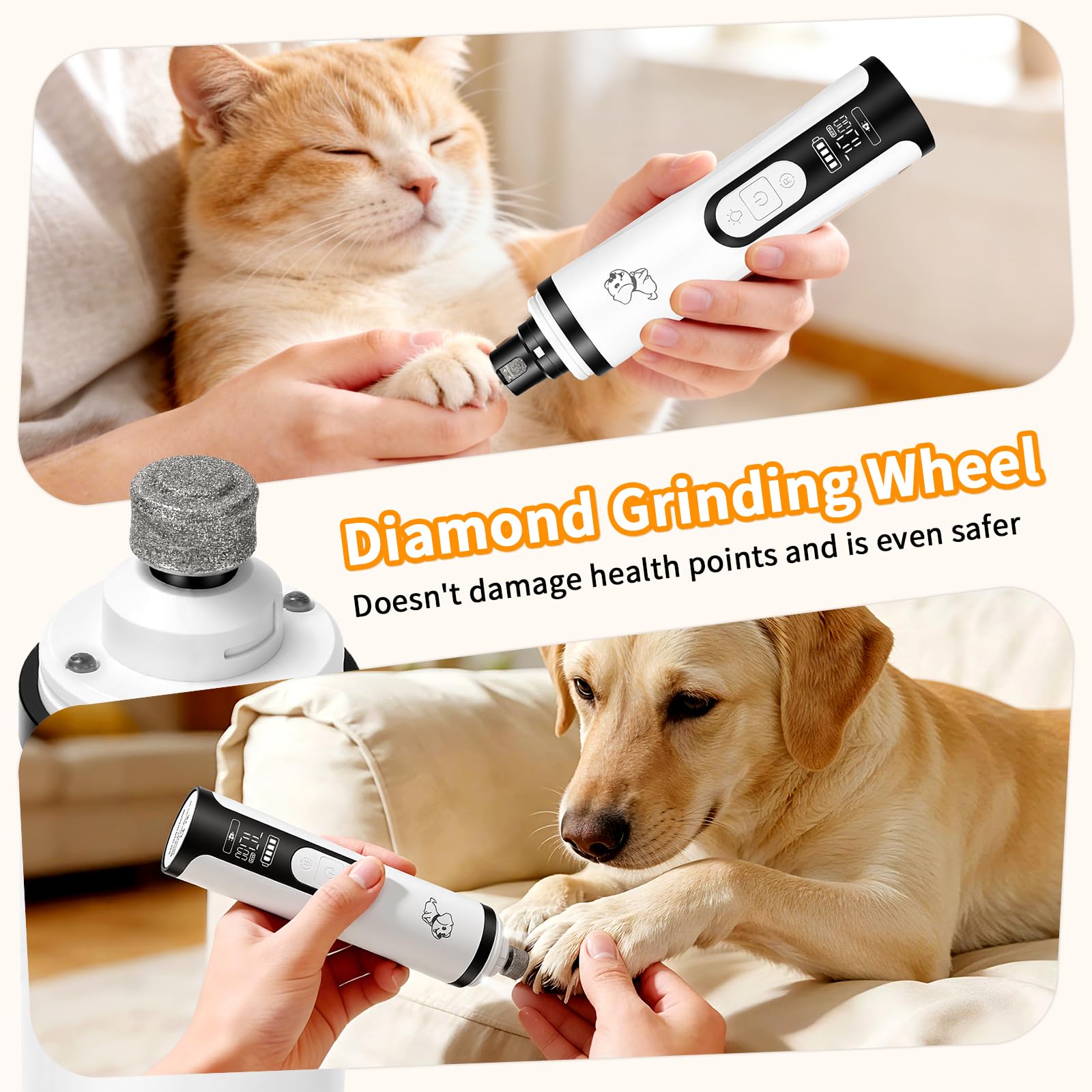 Upgraded Dog Nail Grinder Quiet 3 Adjustable Speed Cordless Silent Nail Grinder Pet Nail Trimmer with LED Light Pet Silent Painless Paw Grooming Supplies for Small/Medium/Large Dogs & Cats - image 6