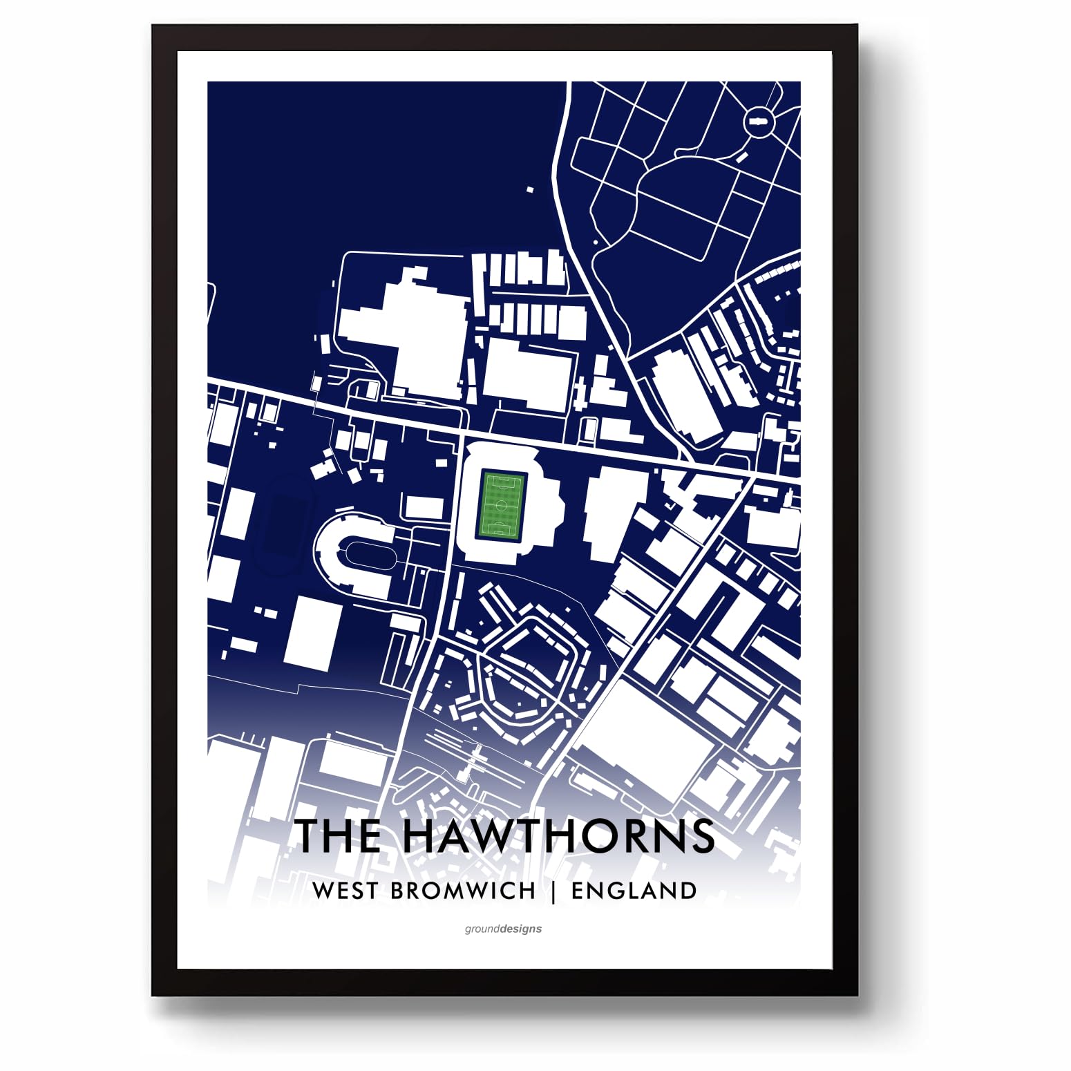Grounddesigns Men's Blue And White West Brom Football Gift The Hawthorns Stadium Art Map Unframed A3 Print West Bromwich Albion Wba