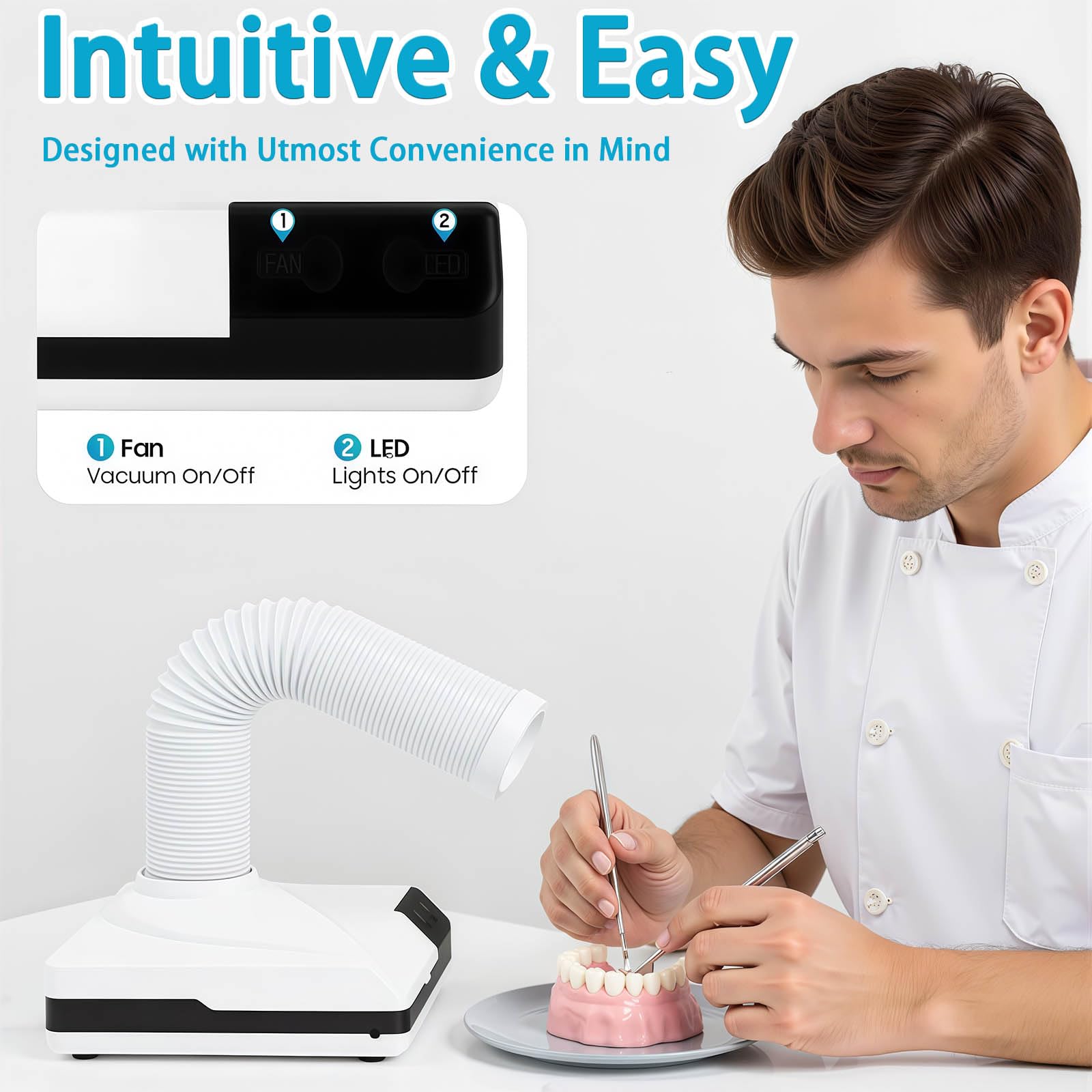 Aspirapolvere per unghie, mini aspirapolvere da tavolo da 60 W, potente aspiratore per polvere con illuminazione a LED, per salone di bellezza e laboratorio dentale, funzionalità 2 in 1