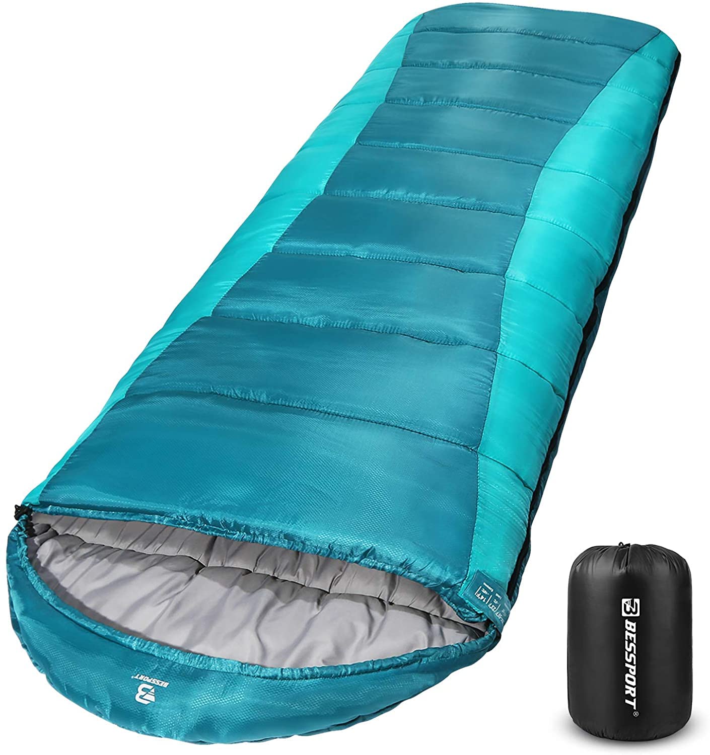 Bessport Saco de Dormir para Camping 3-4 Estaciones -8 °C – 20 °C | Saco de Dormir de Invierno Ligero, Impermeable y cálido para Adultos, mochilero, Camping, Senderismo y Viajes