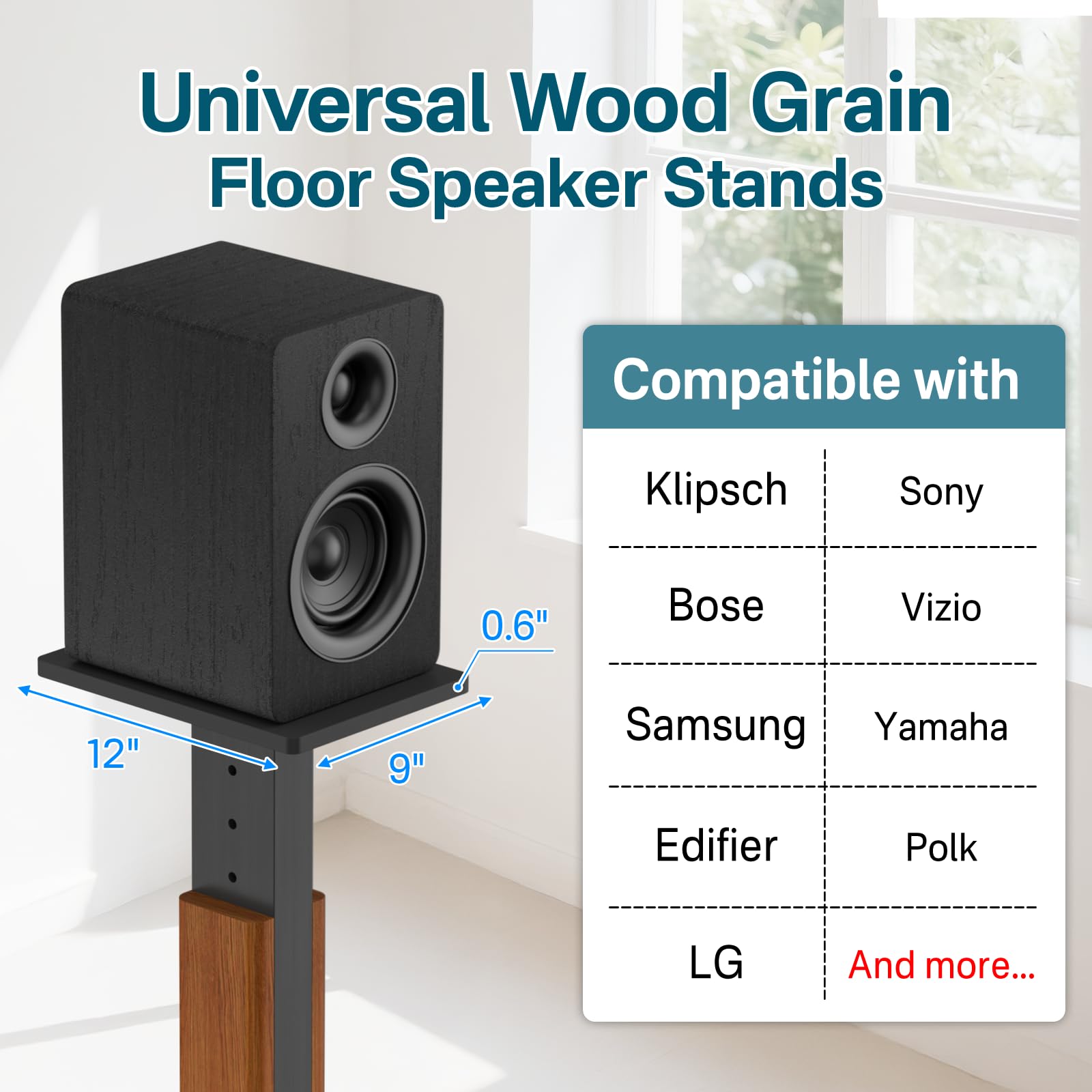 Height Adjustable Speaker Stands Pair with Most Satellite, Studio, Bookshelf Speakers - Floor Speaker Stands for Klipsch, Edifier, Yamaha, JBL Bookshelf Speaker Stands Holds 50Lbs with Cable Clips