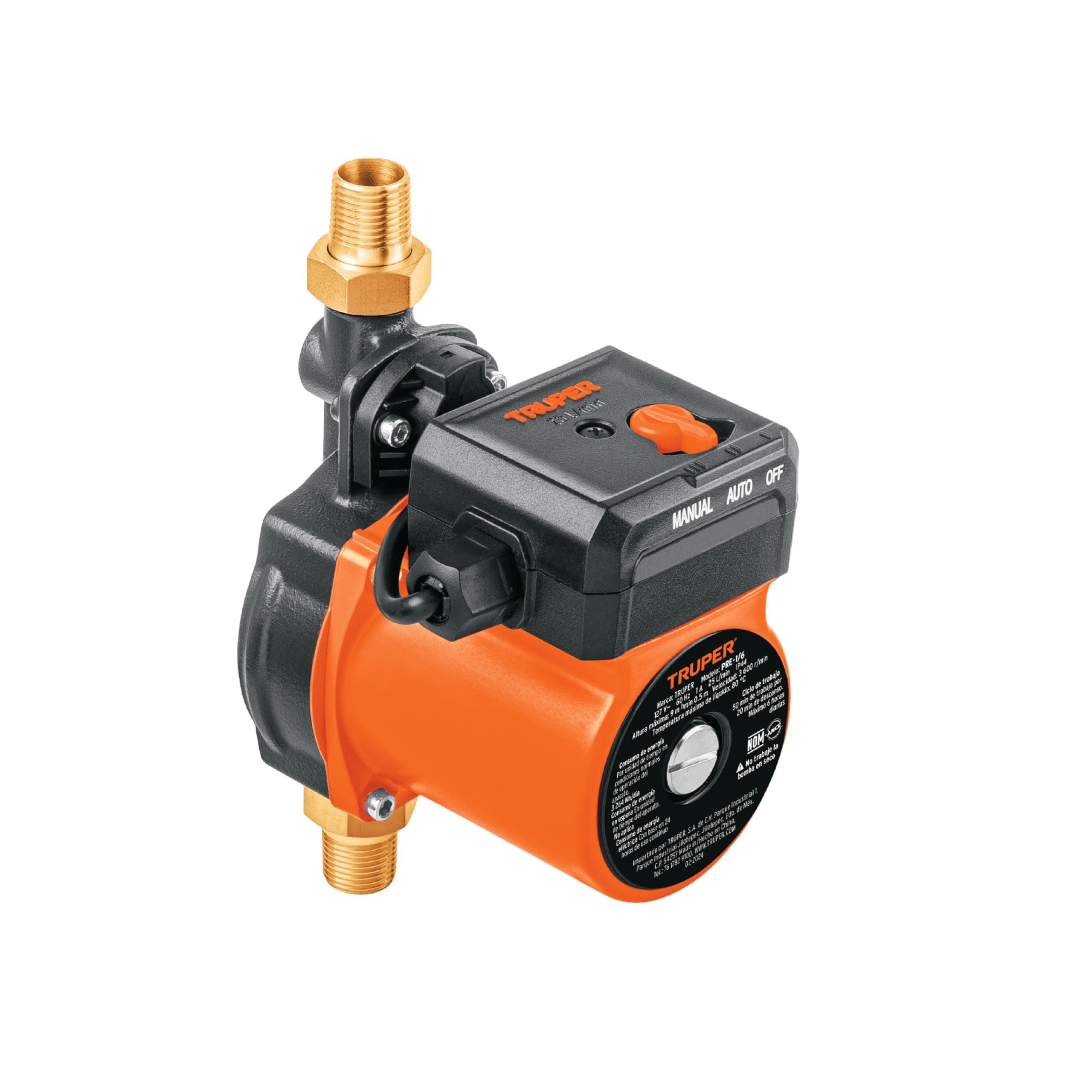 Truper Bomba de Presurización 1/6 HP, Naranja, Plástico, Above Ground, Water Pressure Pump