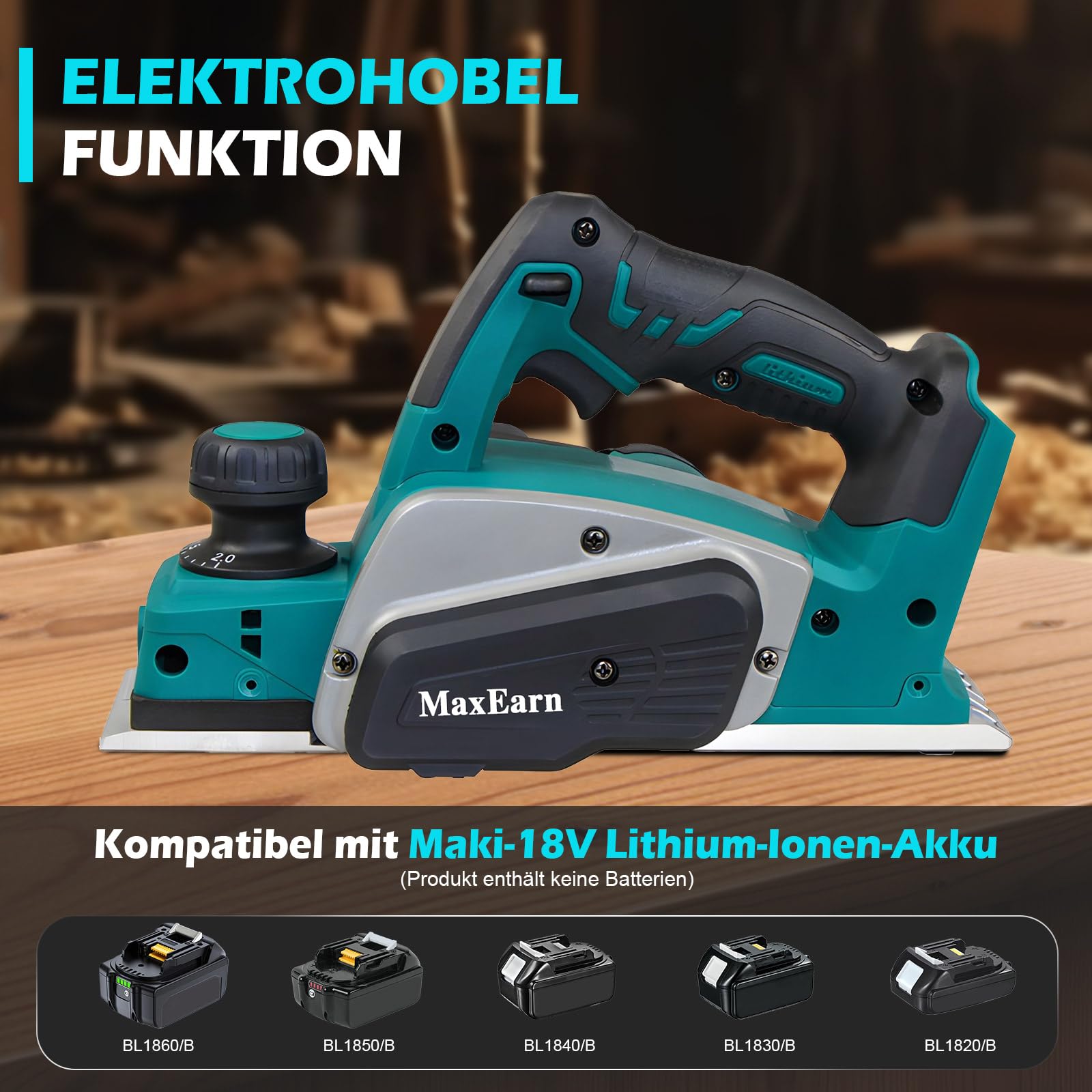 Akumulatorowy strug elektryczny, do drewna, automatyczny, bezprzewodowy strug do akumulatora Makita 18 V, szerokość strugania 82 mm, głębokość cięcia 0-2 mm (bez akumulatora)